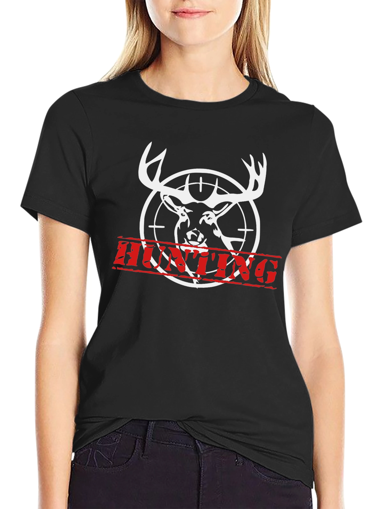 Black Hunting Deer T-Shirt - Black Cotton Tee view 2