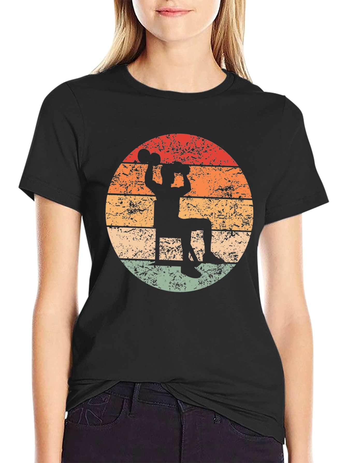 Black Retro Weightlifter T-Shirt - Vintage Gym Design view 2