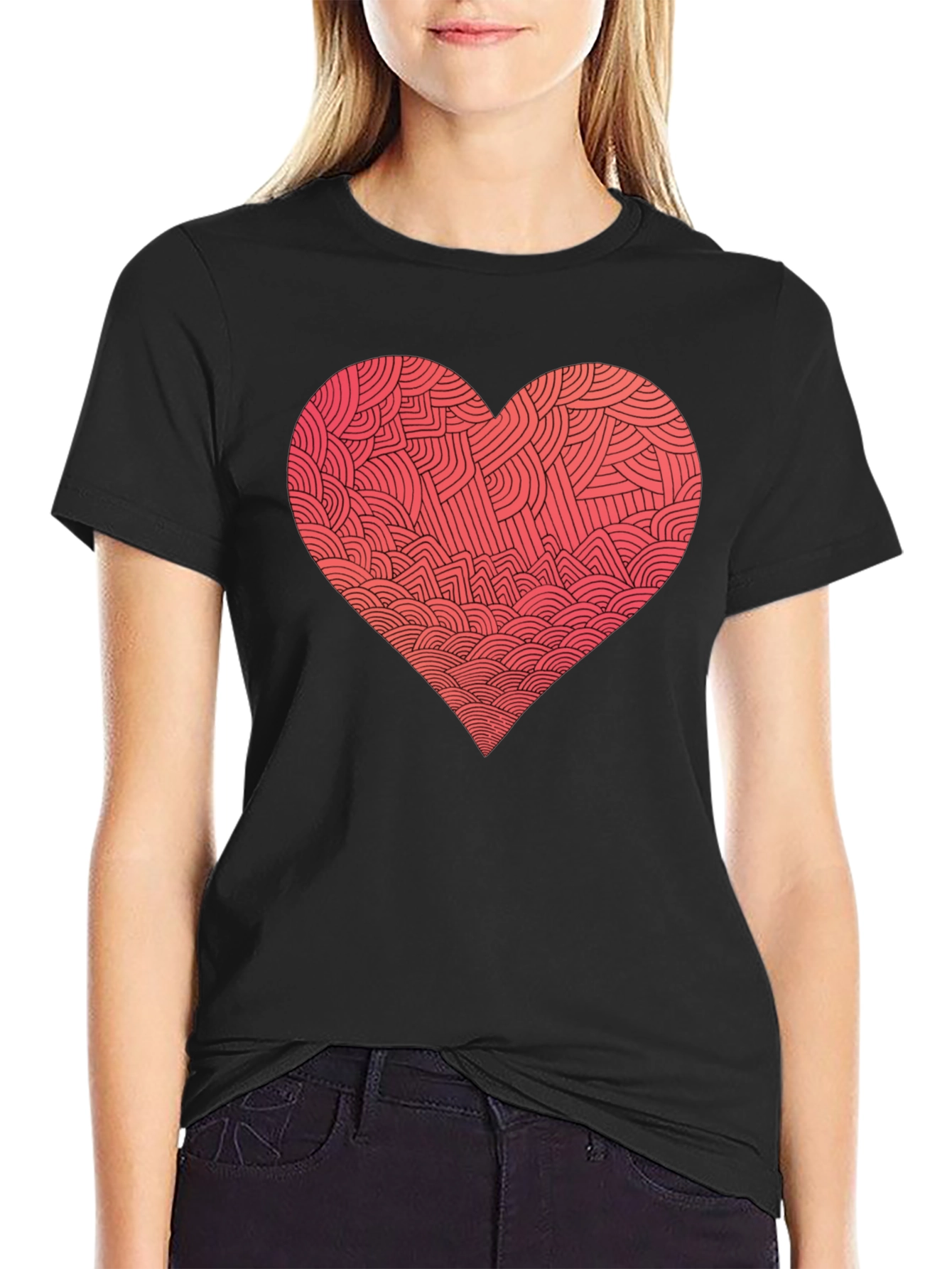 Black Heart Pattern Graphic Tee - Men's Black T-Shirt view 2