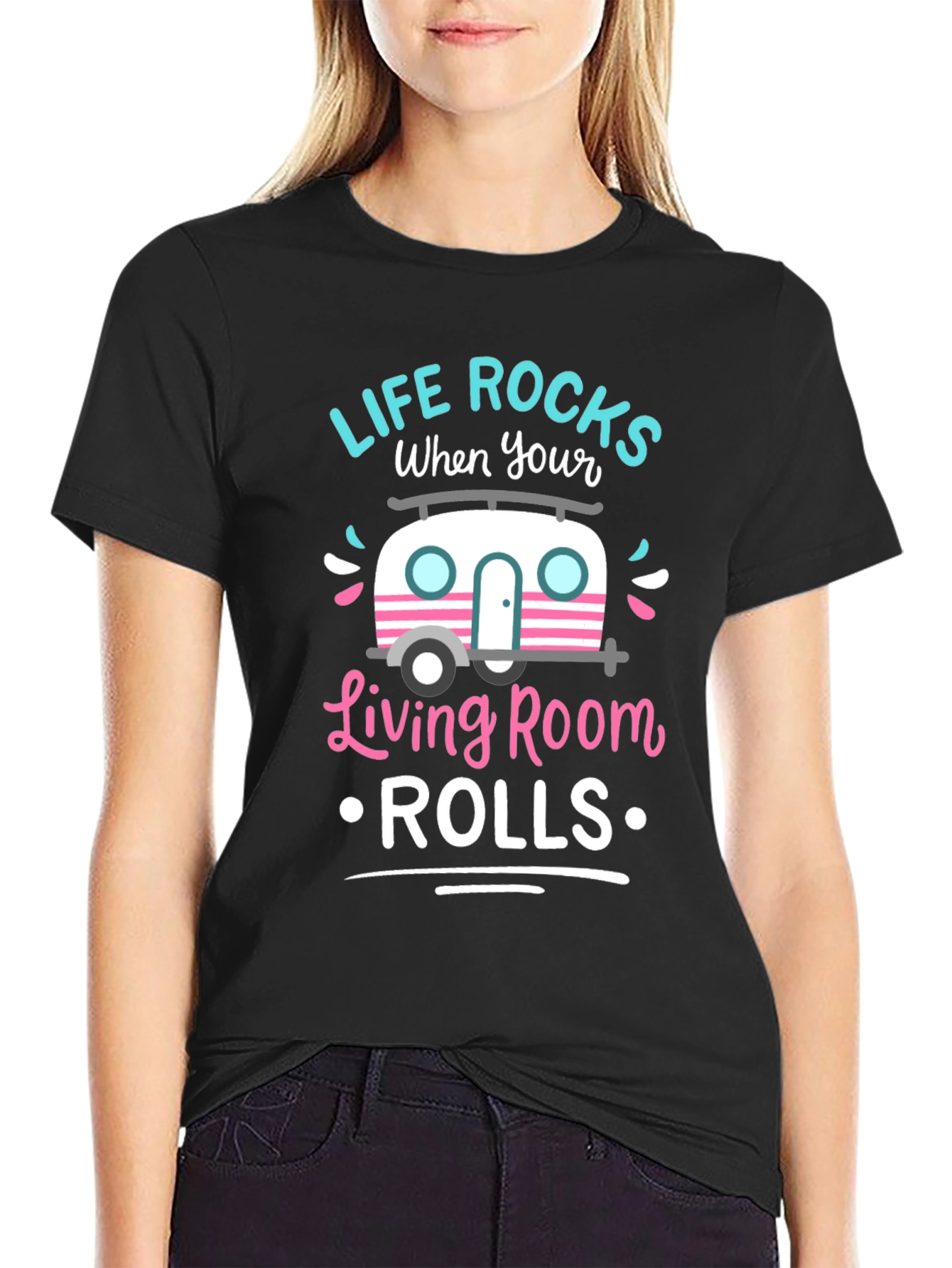 Black Life Rocks When Your Living Room Rolls T-Shirt view 2