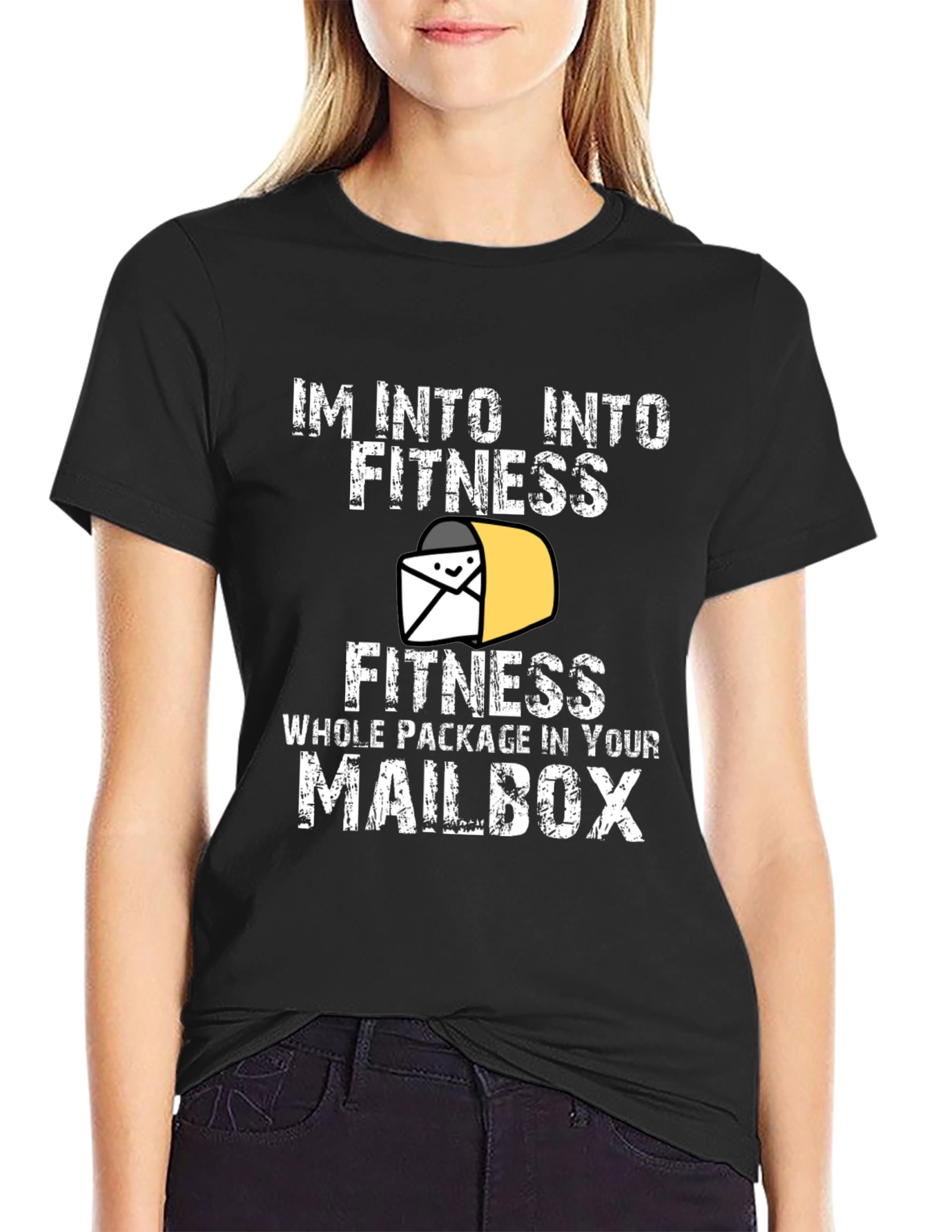 Black I'm Into Fitness Funny Mailman T-Shirt view 2