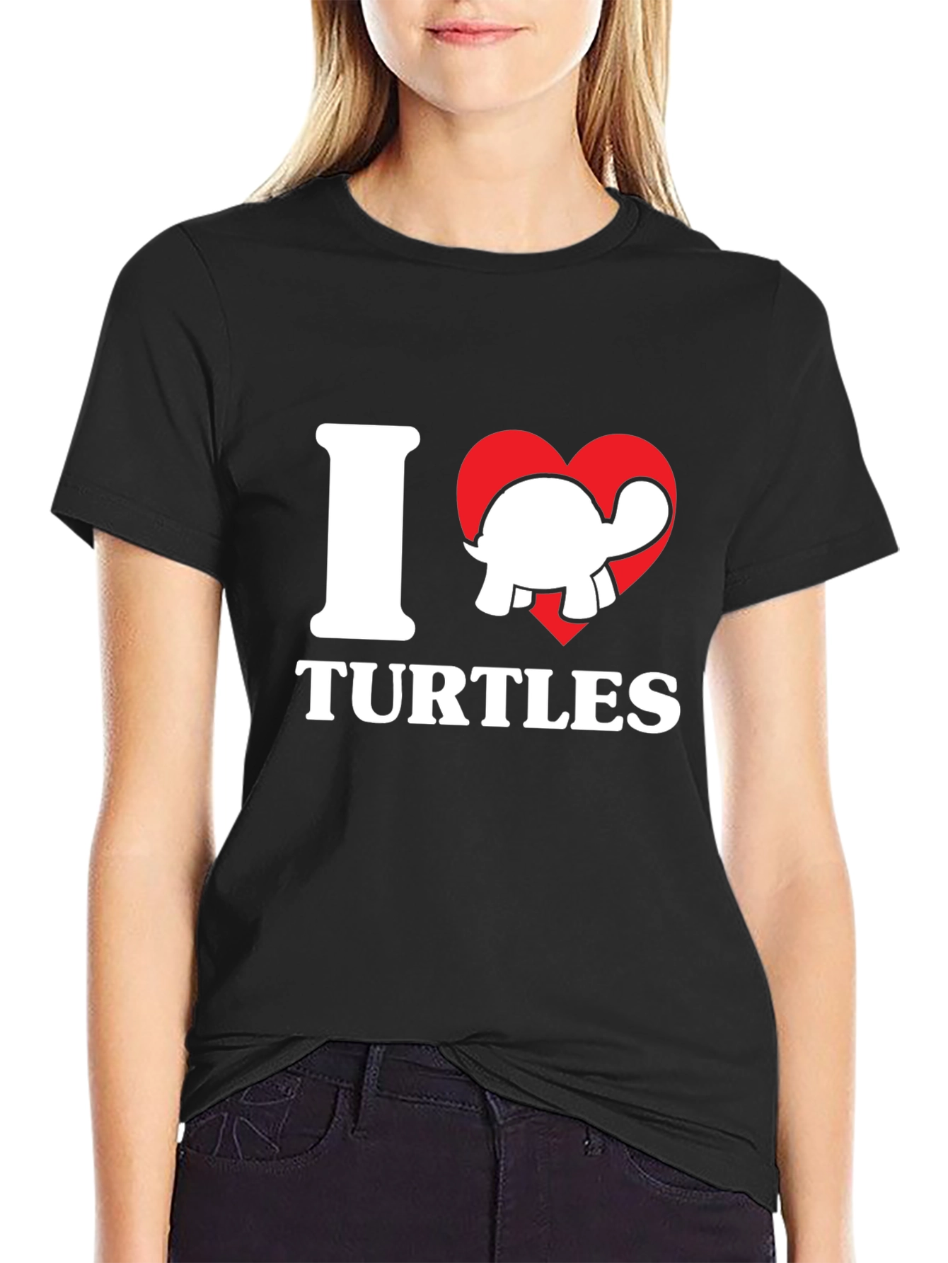 Black I Heart Turtles Graphic T-Shirt - Soft Cotton Tee view 2