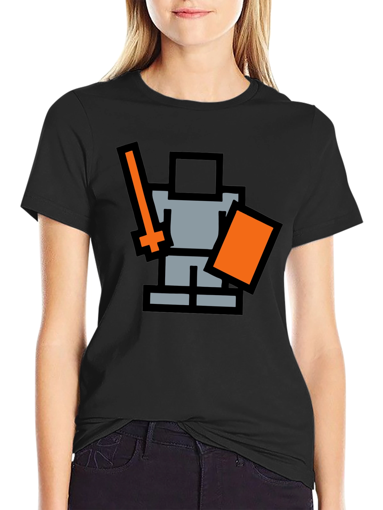 Black Pixel Knight Black T-Shirt - Retro Gaming Style view 2