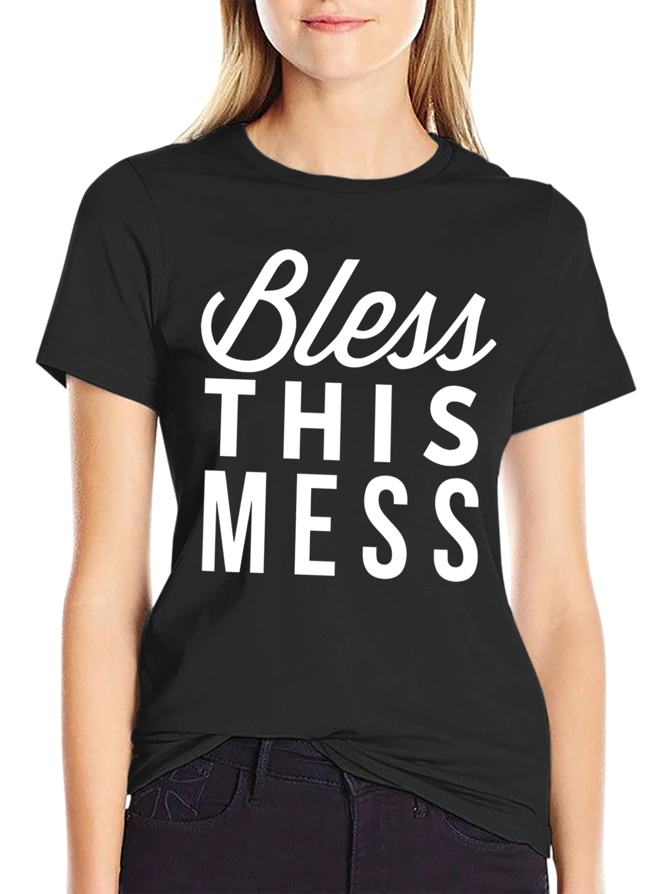 Black Bless This Mess Graphic Tee - Black Cotton Casual Shirt view 2