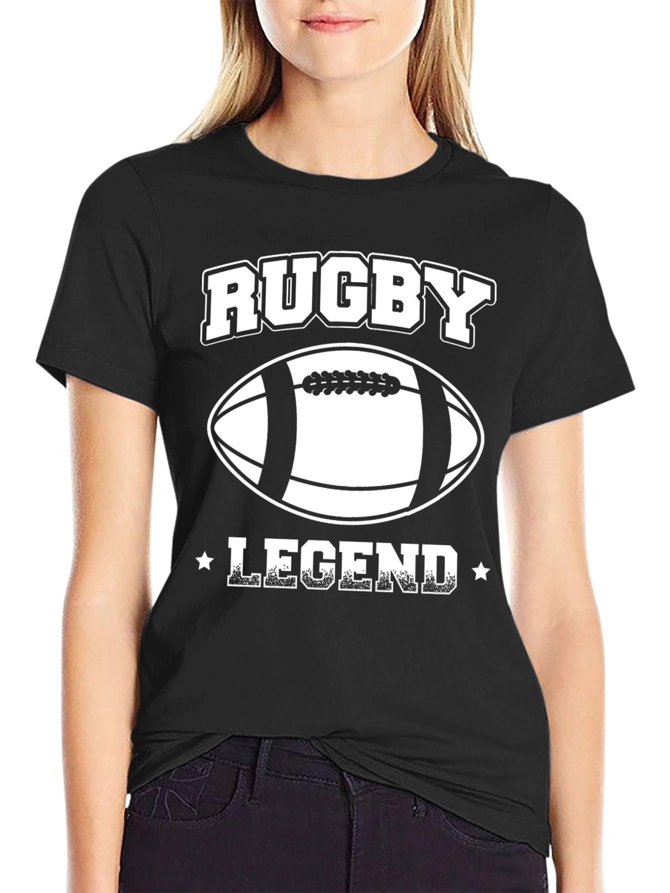 Black Rugby Legend Graphic T-Shirt - Black Cotton Tee view 2