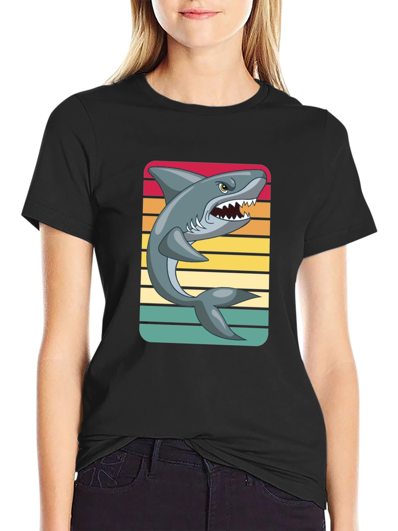 Black Retro Shark Graphic Tee view 2
