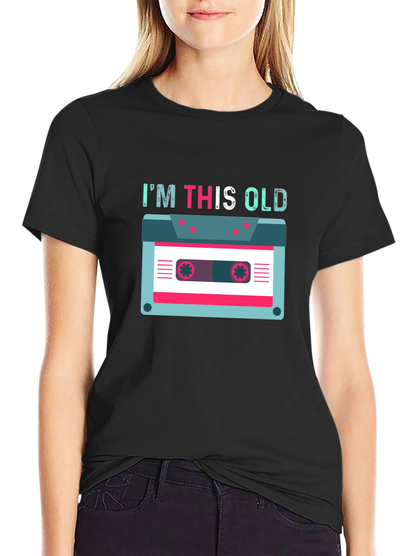 Black I'm This Old Cassette Tape T-Shirt view 2