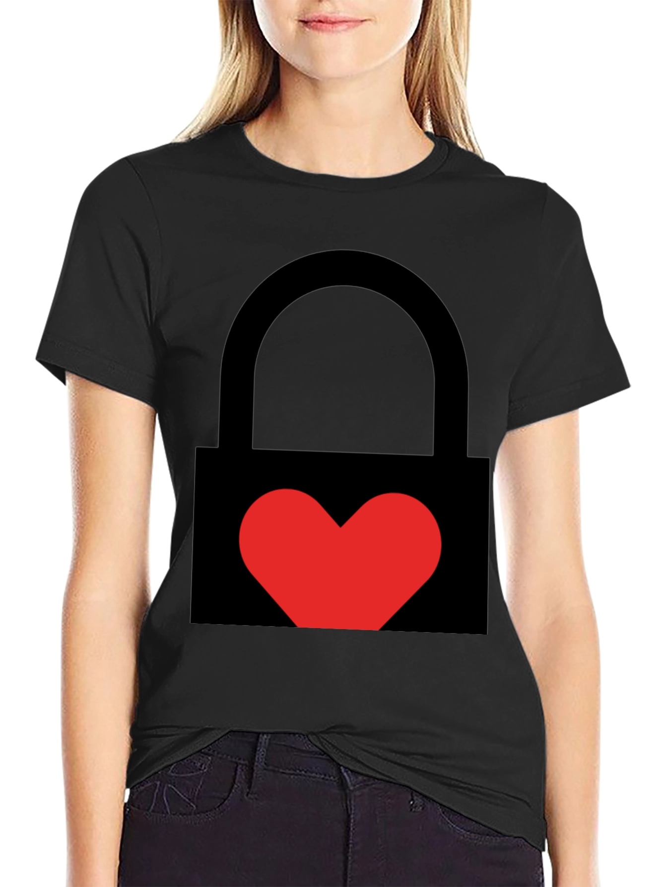 Black Heart Lock Graphic Tee - Stylish Unisex Black T-Shirt view 2