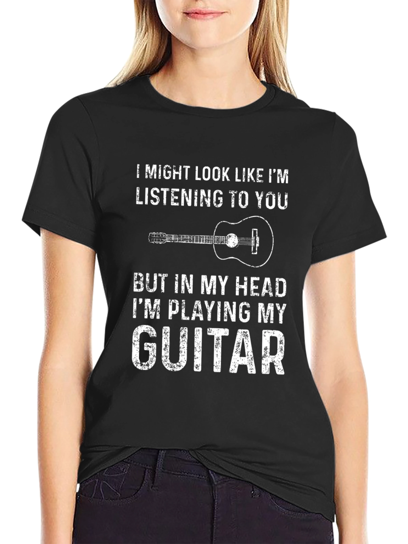Black Guitar Lover T-Shirt - "I'm Playing My Guitar" view 2