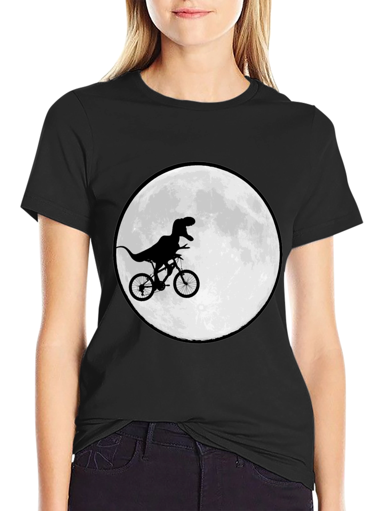 Black Dino Biker T-Shirt - Moon Ride Design view 2