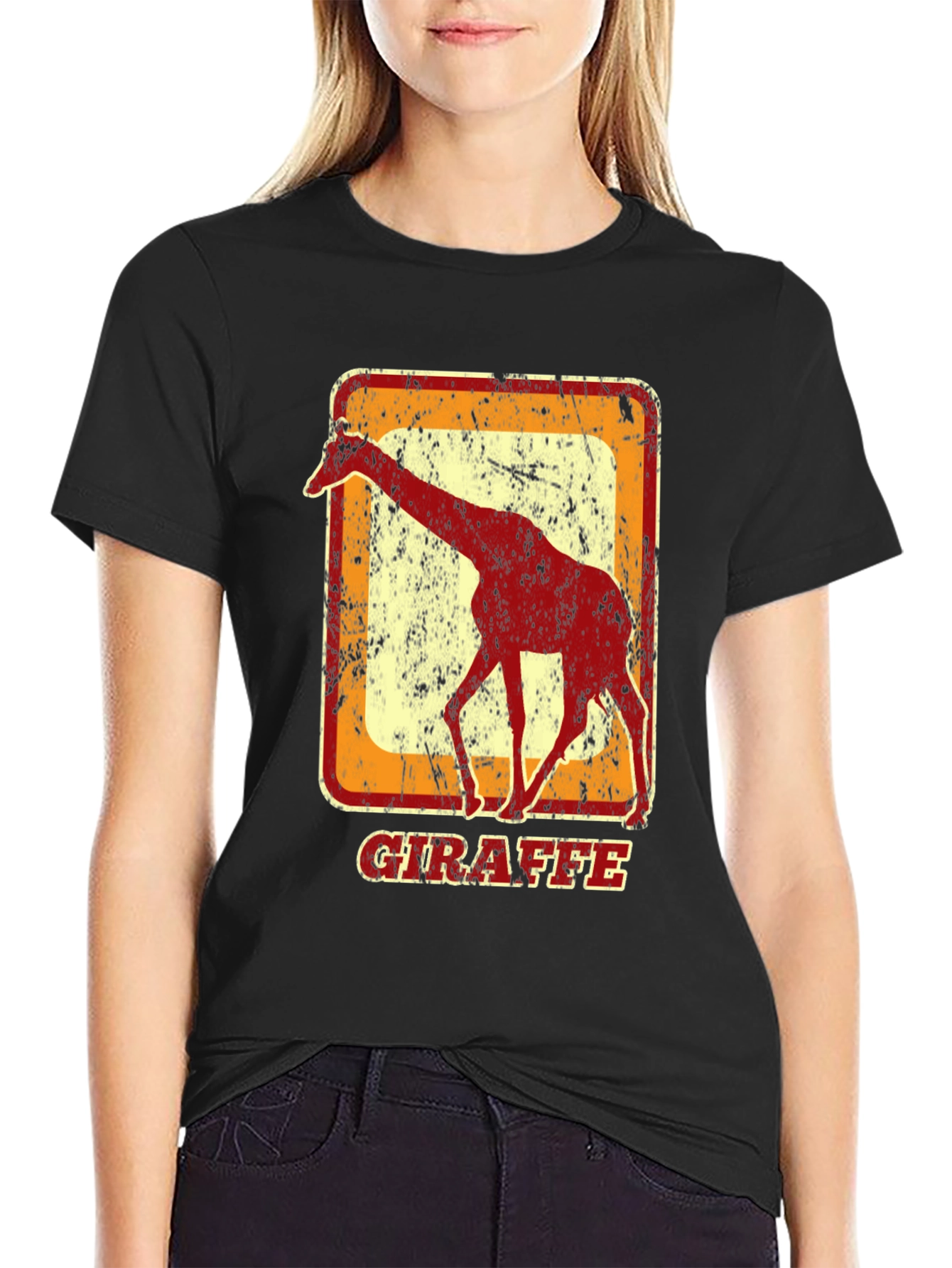Black Vintage Giraffe Graphic T-Shirt - Cool Animal Tee view 2