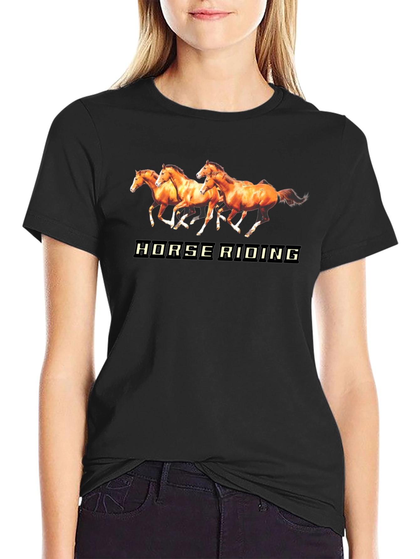 Black Horse Riding Graphic Print T-Shirt view 2