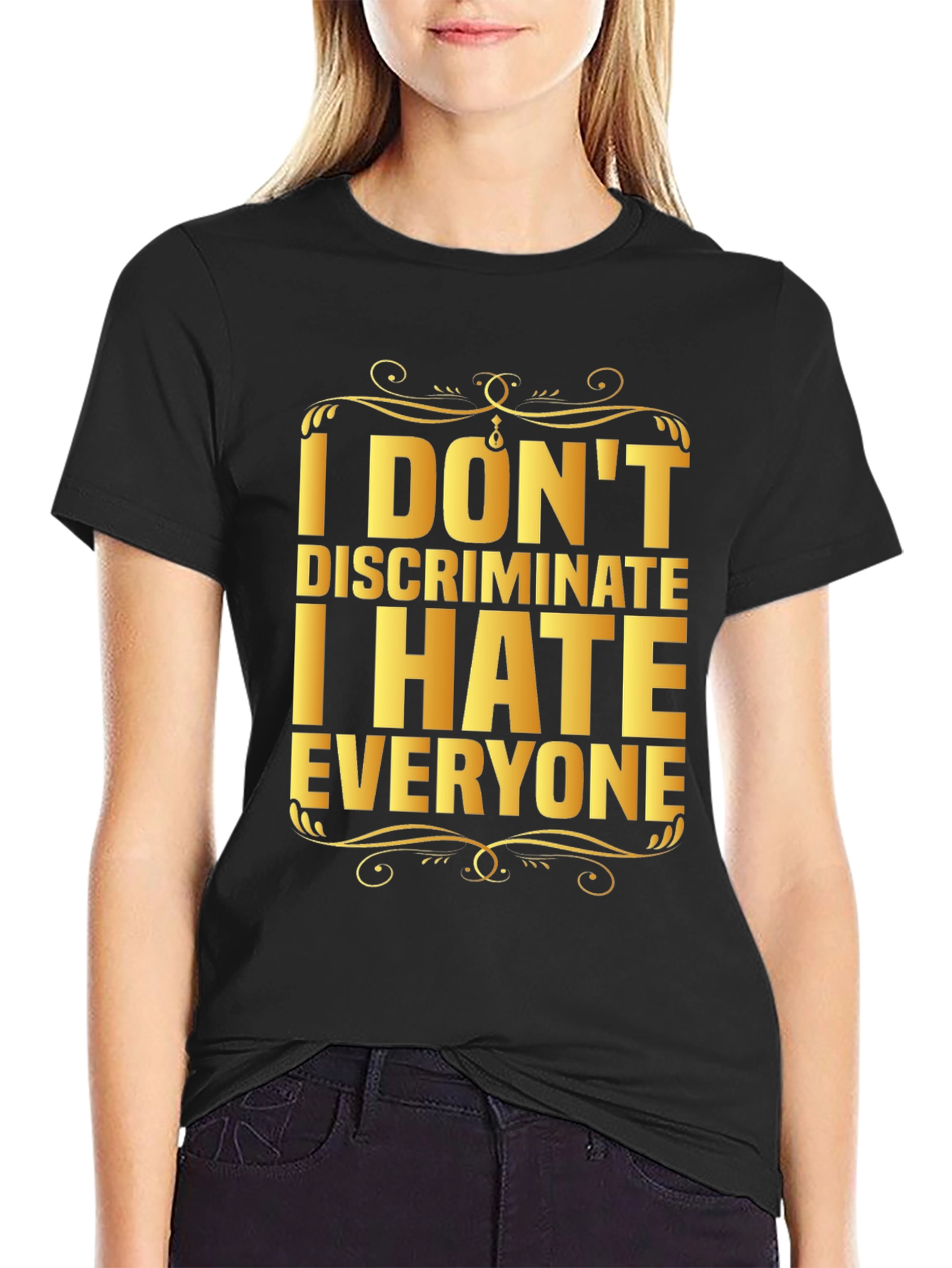 Black I Don't Discriminate, I Hate Everyone Graphic T-Shirt view 2