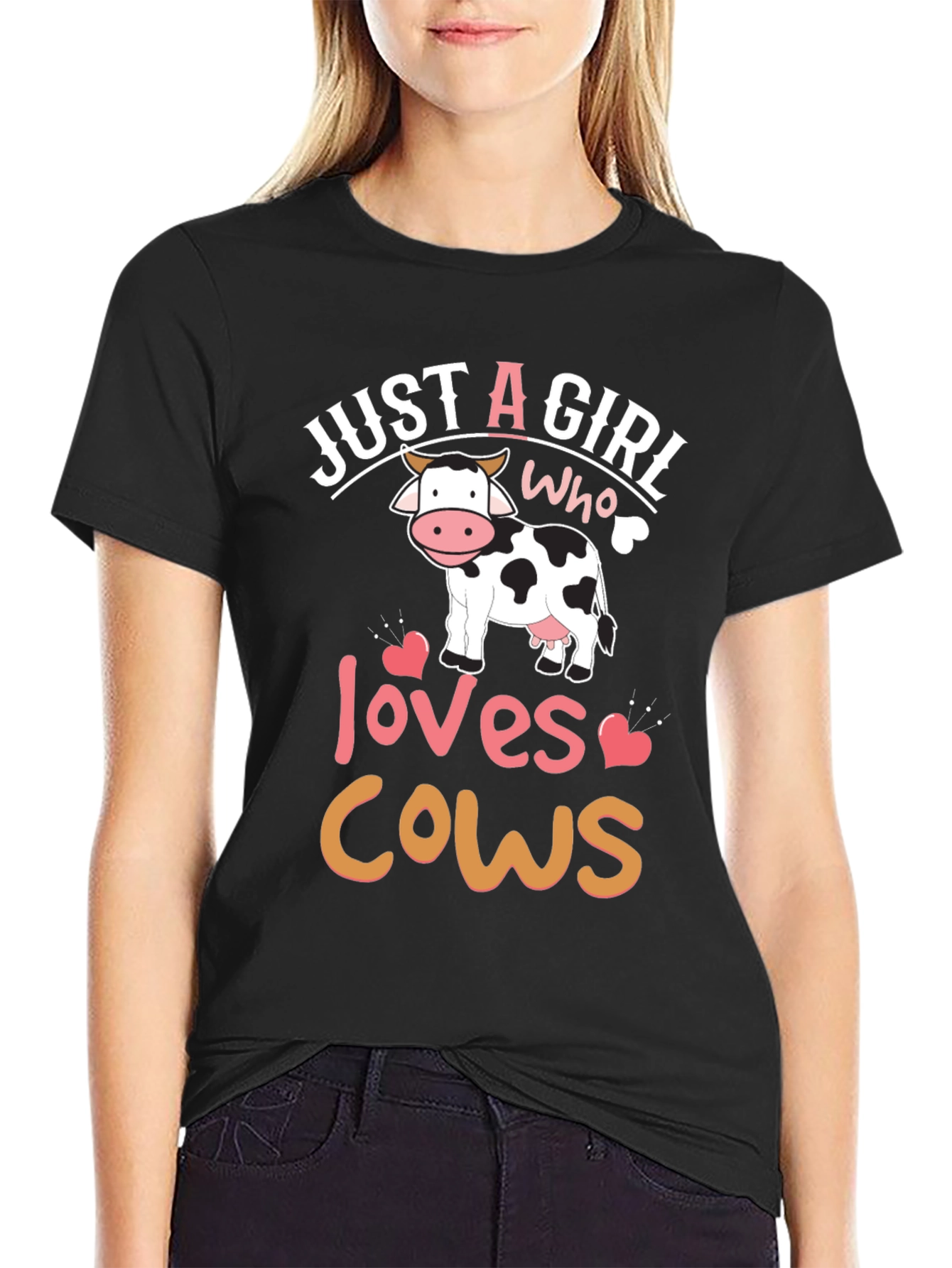 Black Just A Girl Who Loves Cows T-Shirt view 2
