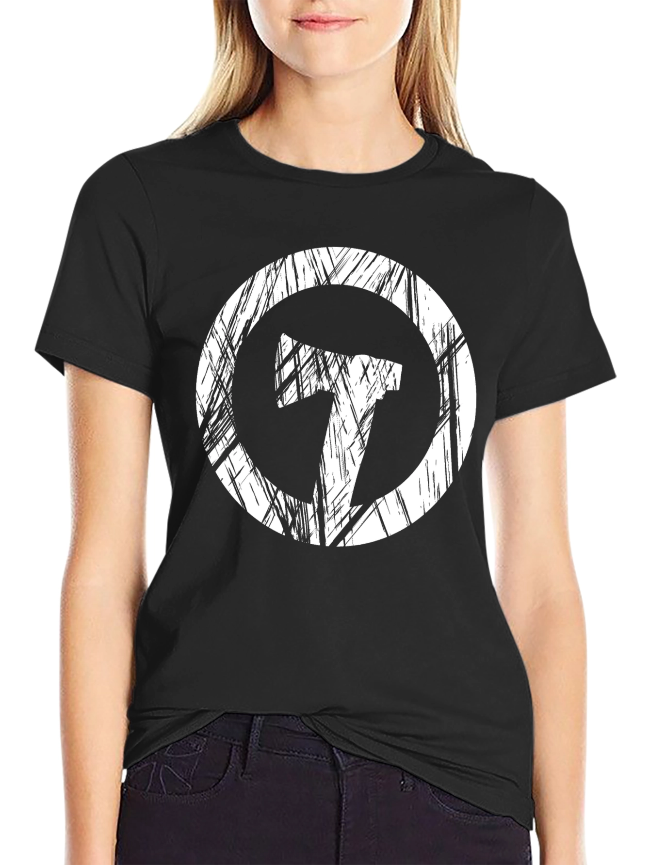 Black Distressed Circle Axe Graphic Black Tee Shirt view 2