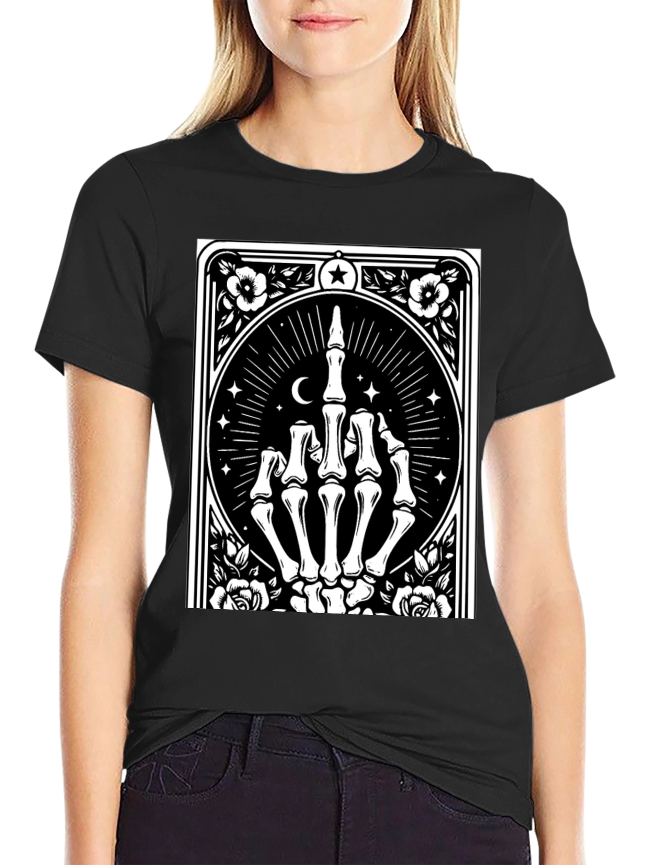 Black Skeleton Hand Graphic Black T-Shirt view 2