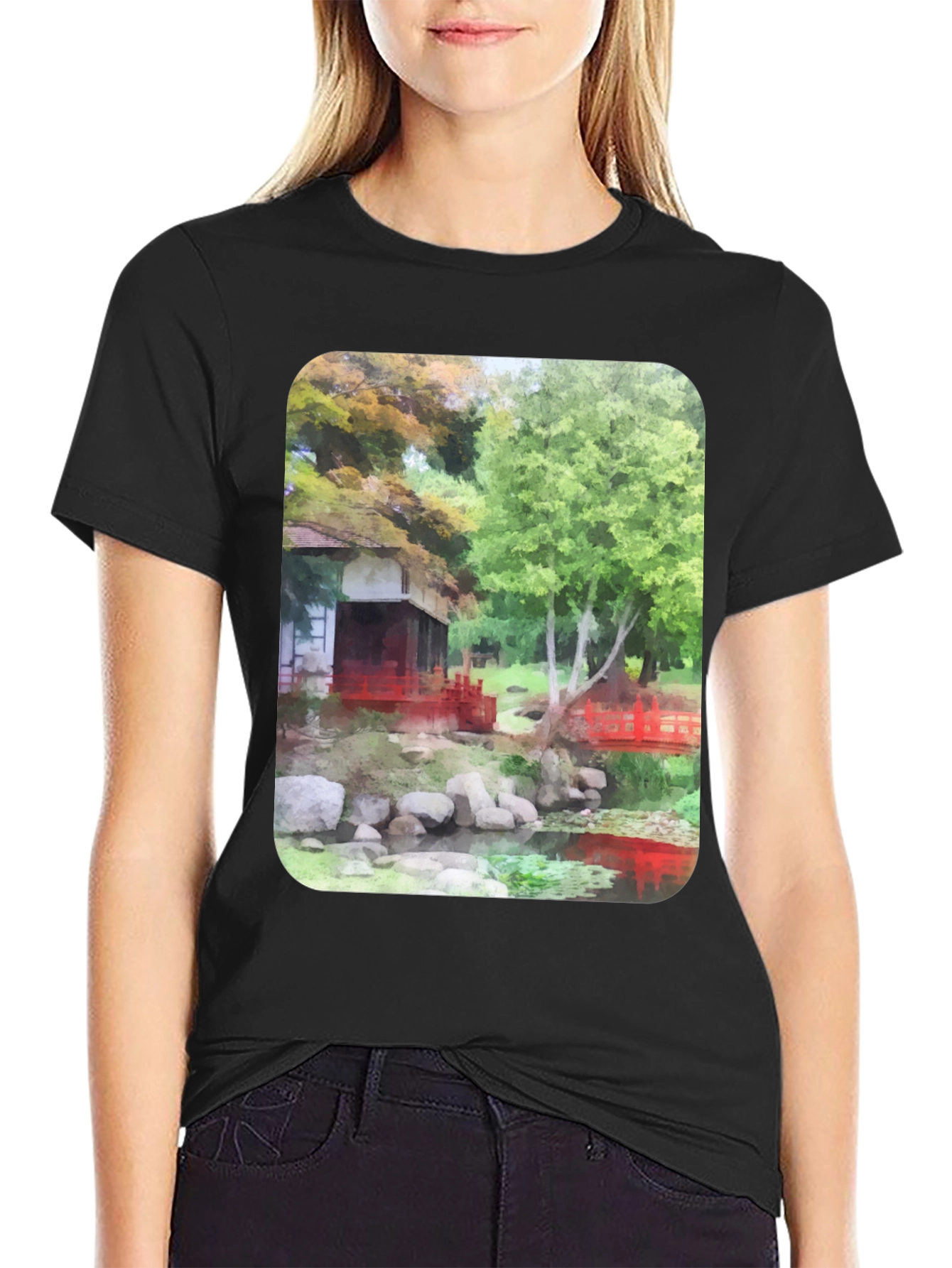 Black Zen Garden T-Shirt - Nature Inspired Graphic Tee view 2
