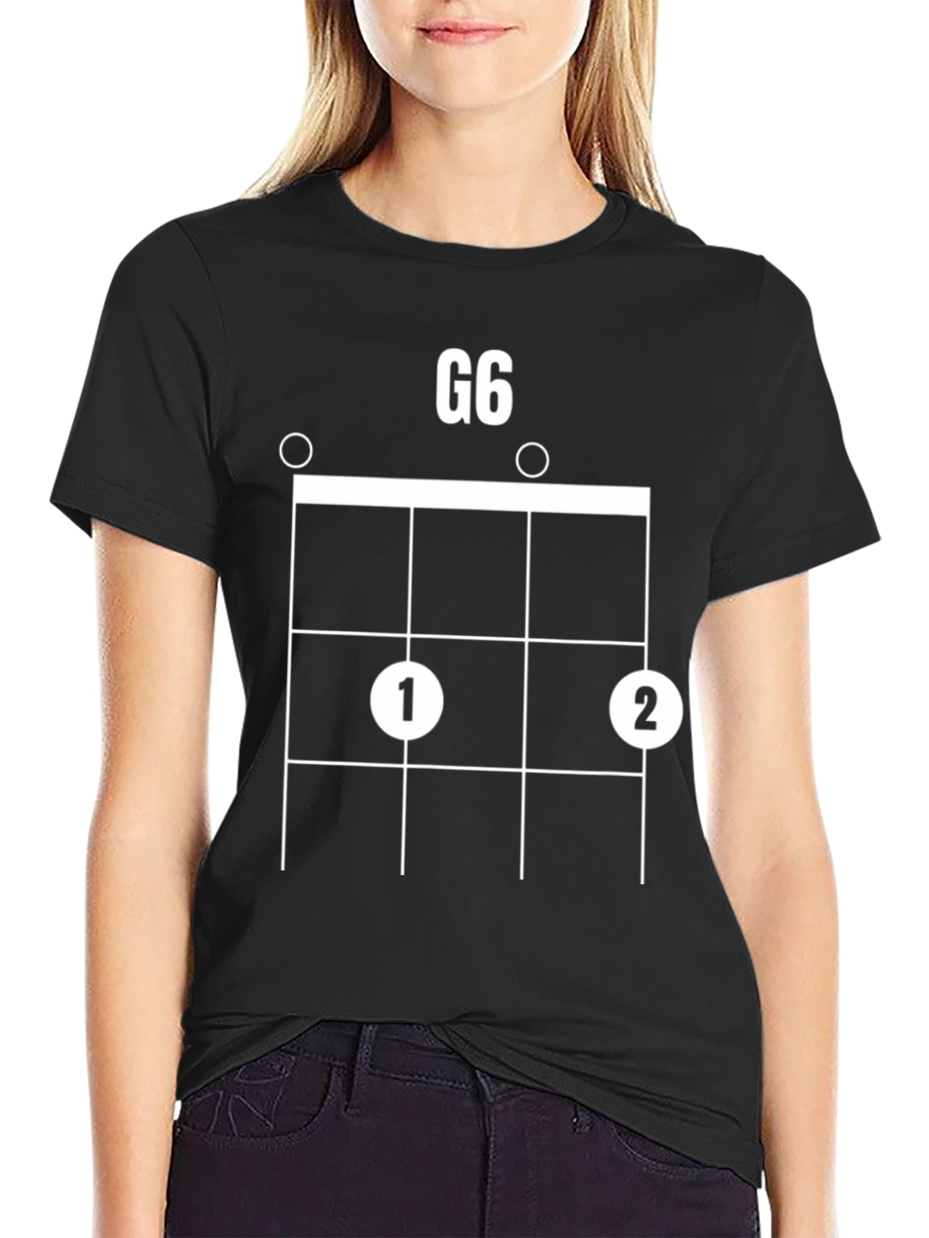 Black G6 Ukulele Chord T-Shirt - Music Lover Tee view 2