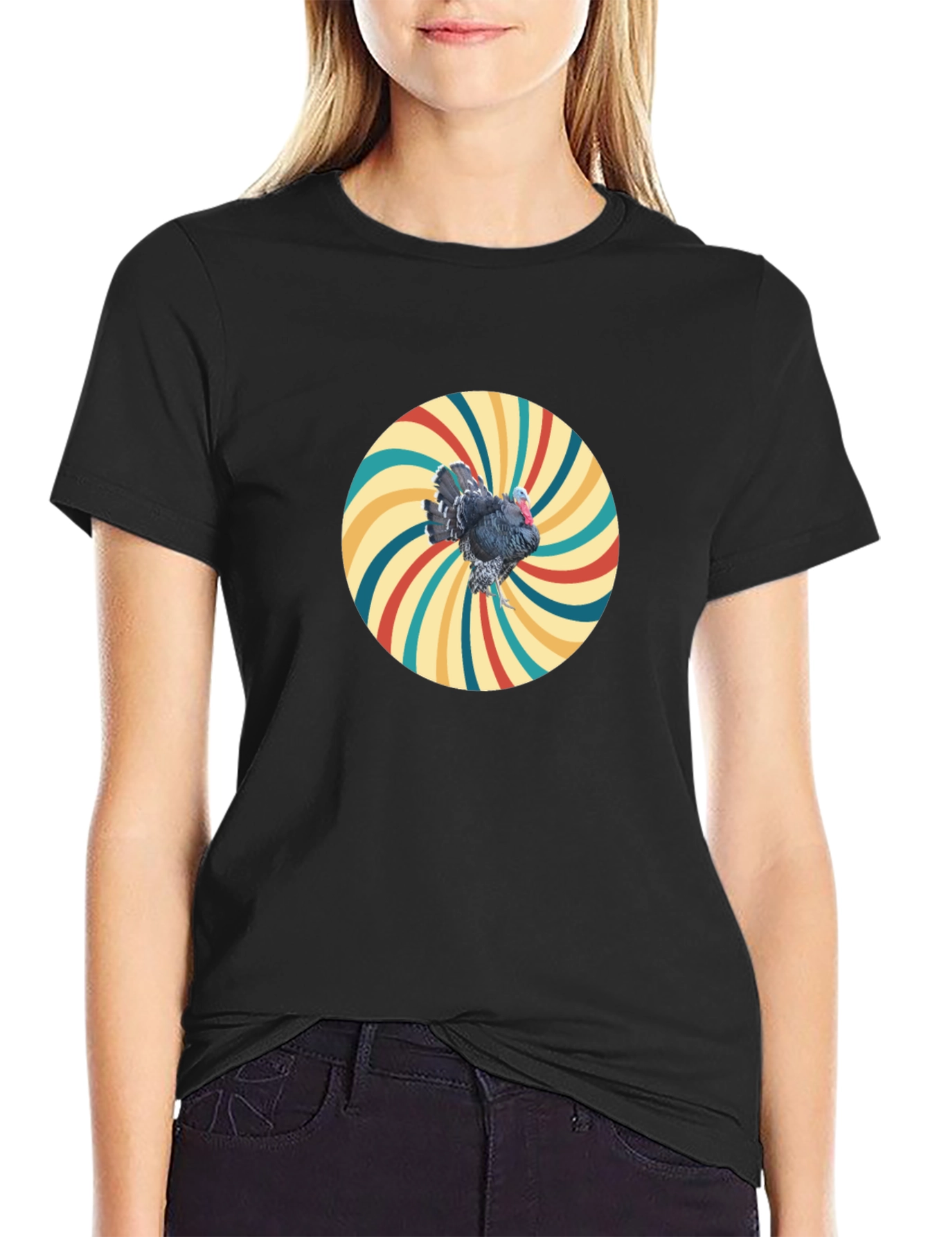 Black Retro Turkey Graphic Tee - Cool Bird Design view 2
