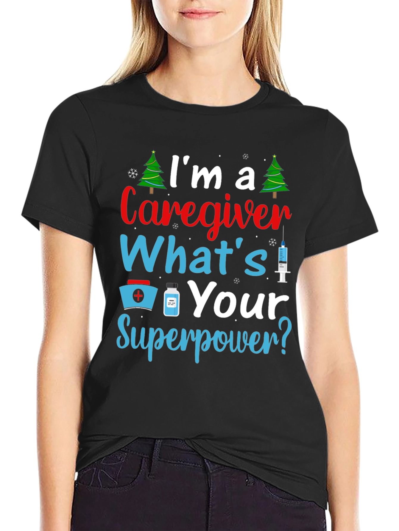 Black Caregiver Superpower Graphic Tee view 2