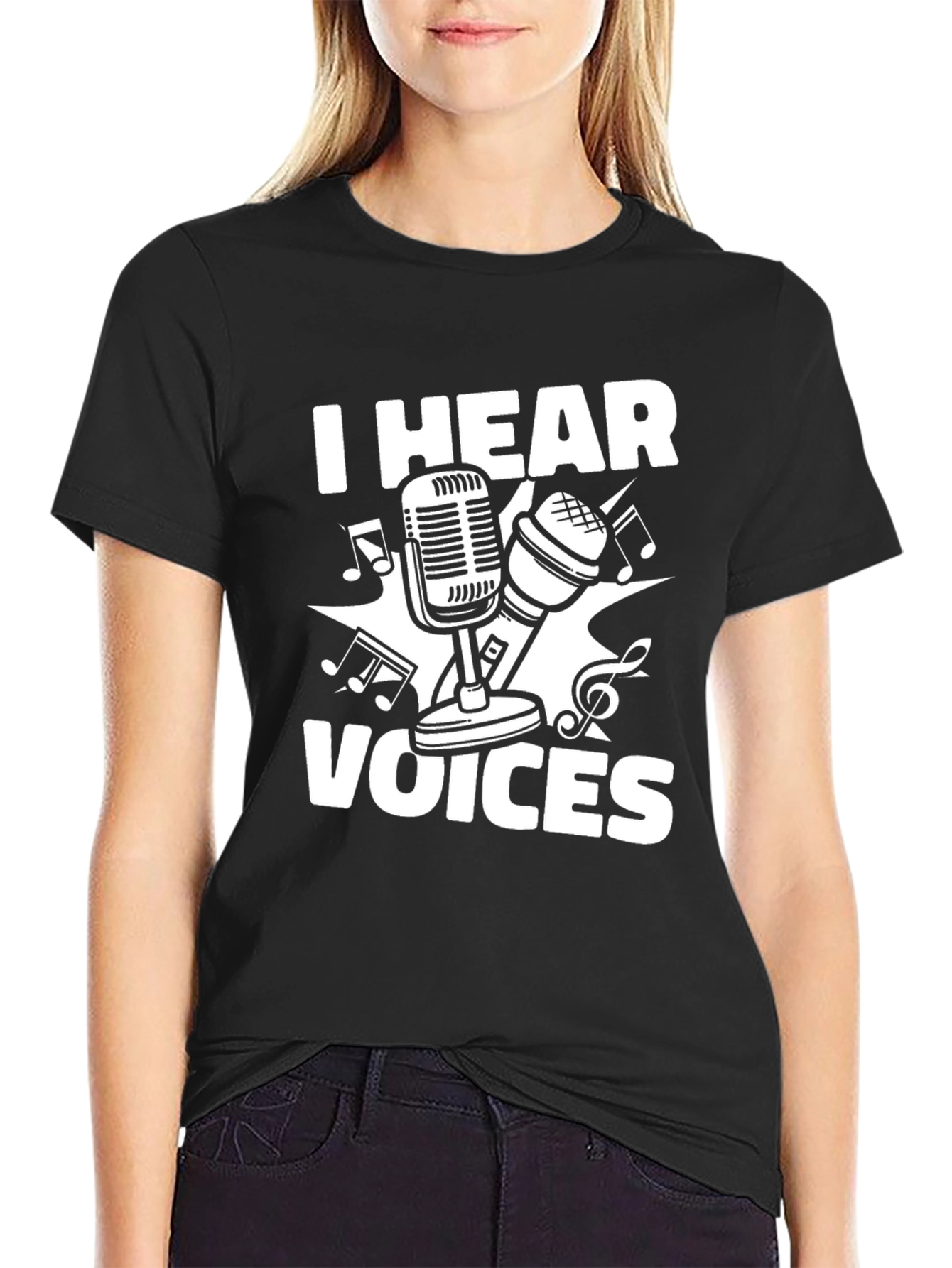 Black I Hear Voices Microphone T-Shirt view 2