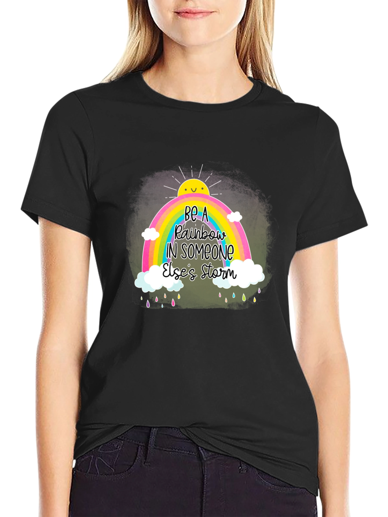 Black Be a Rainbow Graphic T-Shirt view 2