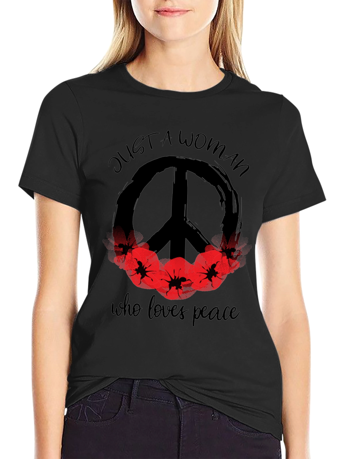 Black Peace Loving Woman Graphic T-Shirt view 2