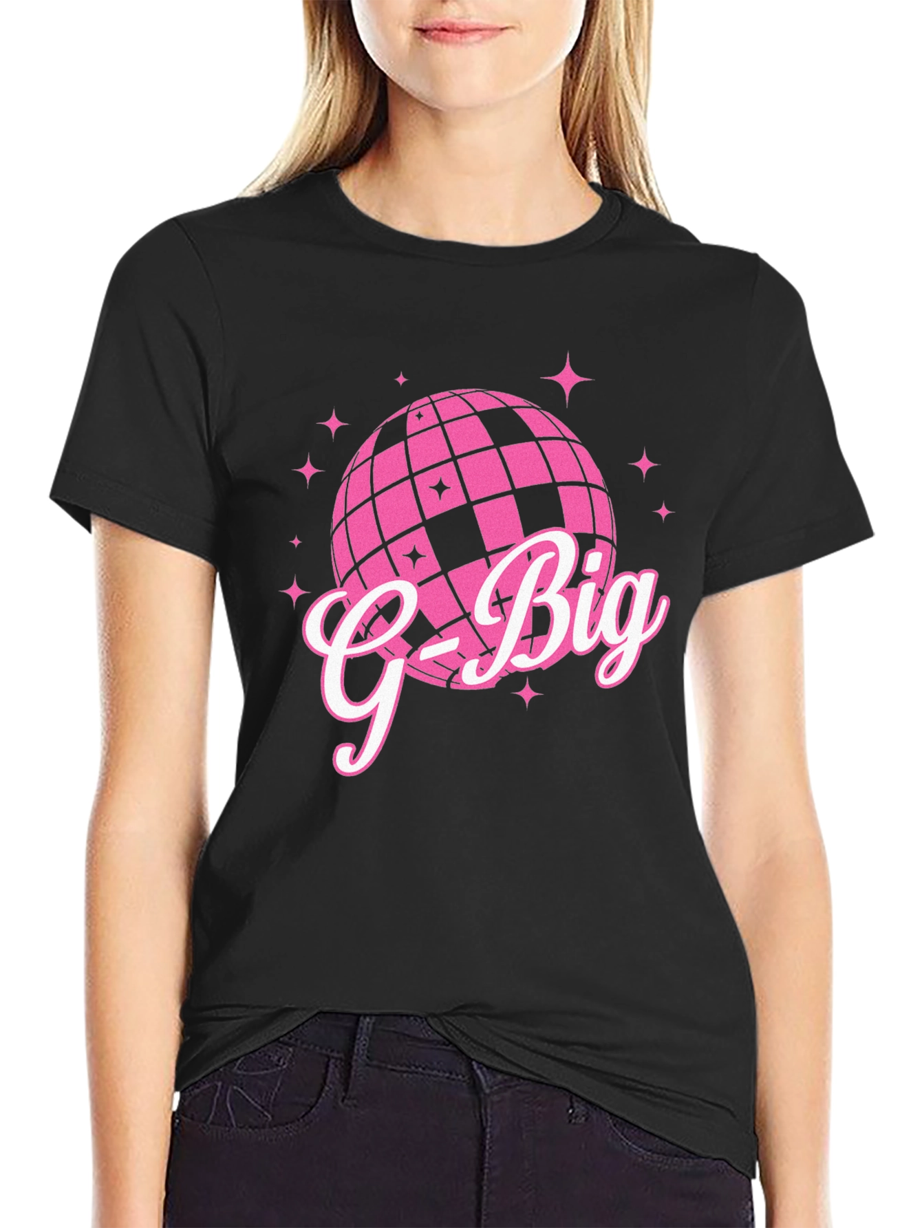 Black G-Big Pink Disco Ball Graphic T-Shirt view 2