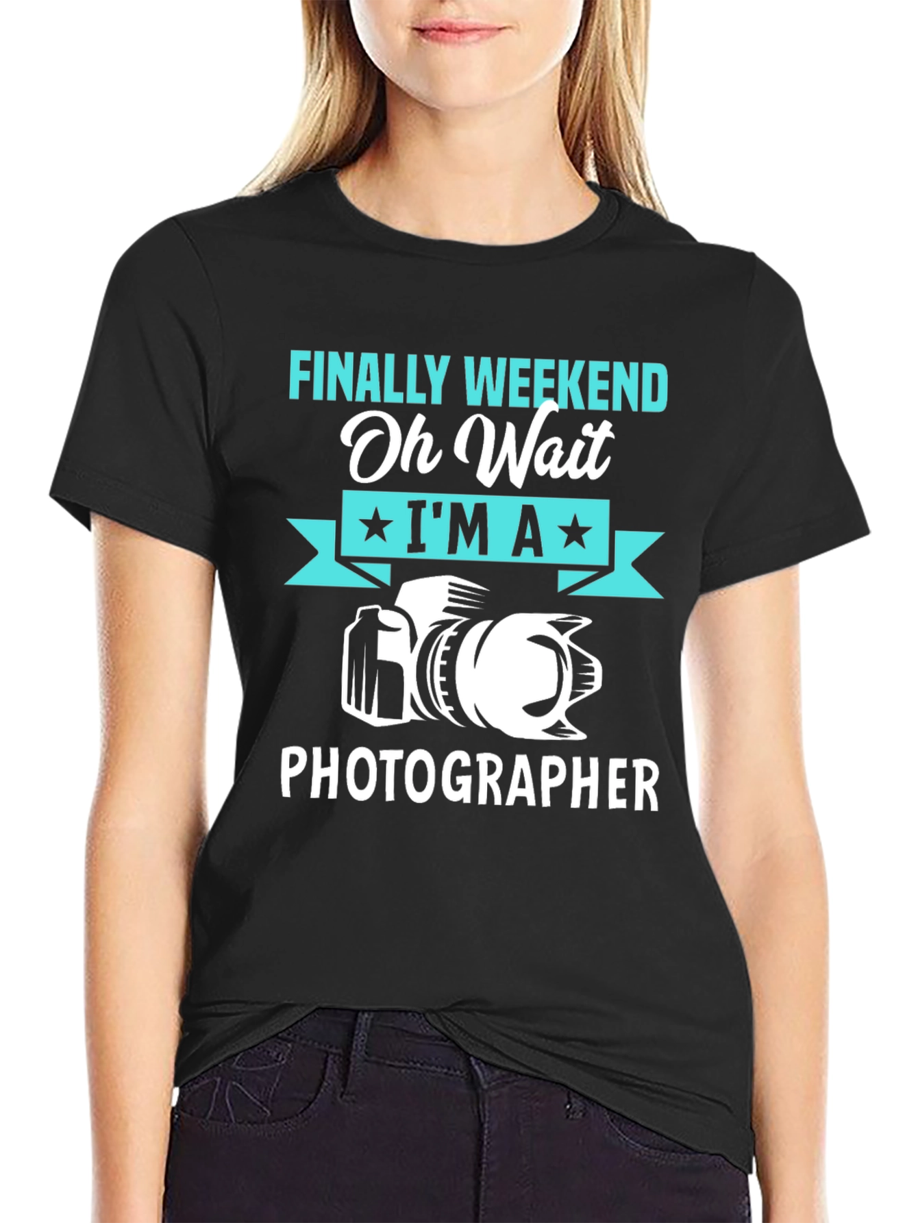 Black Funny Photographer T-Shirt - Finally Weekend view 2