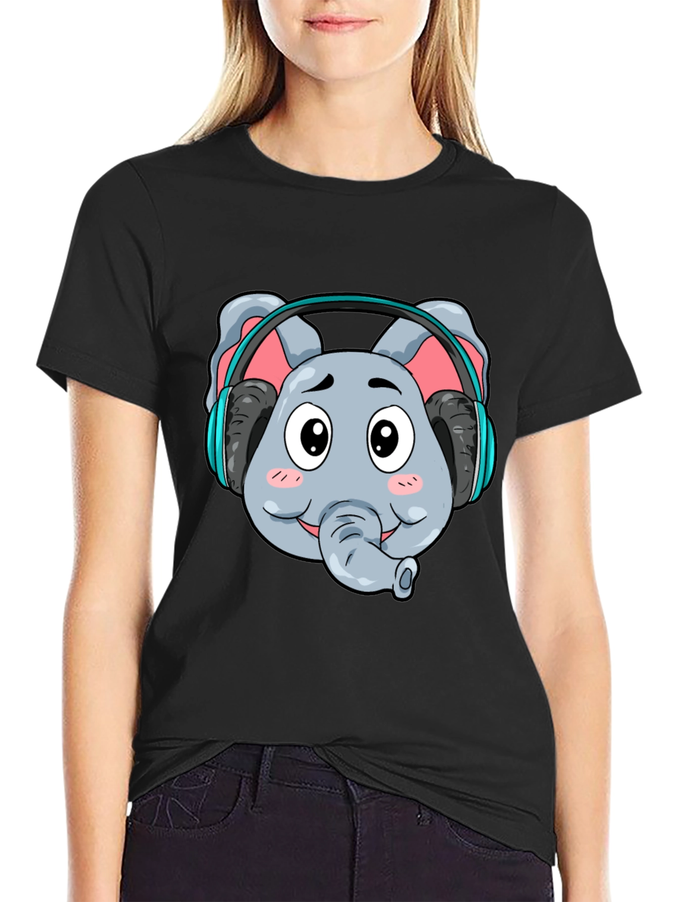 Black Elephant DJ Graphic Tee - Cool Cartoon T-Shirt view 2