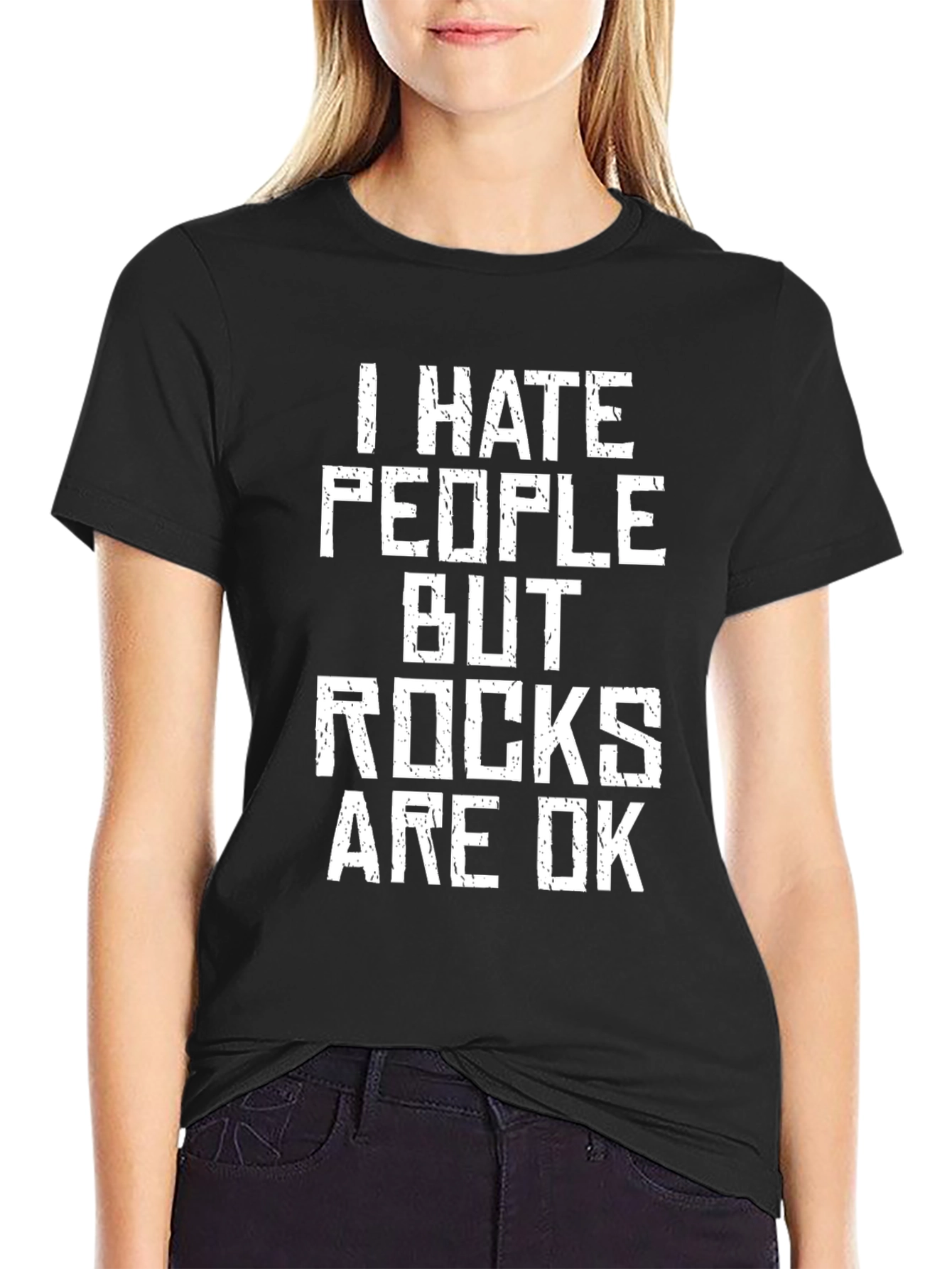Black I Hate People But Rocks Are OK Graphic Tee view 2
