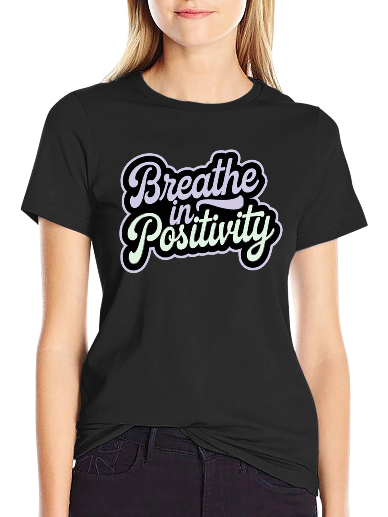 Black Breathe in Positivity Graphic T-Shirt view 2