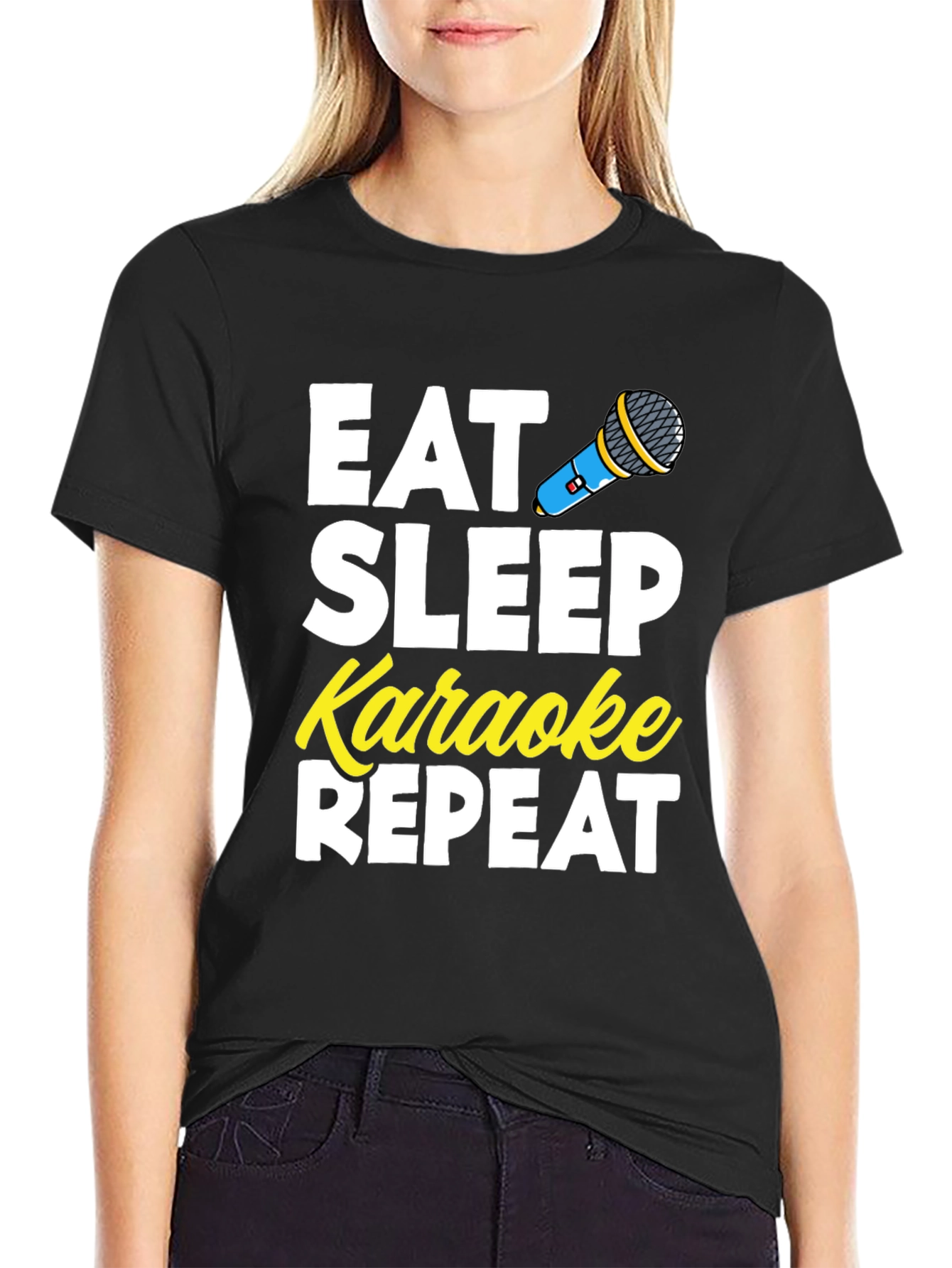 Black Eat Sleep Karaoke Repeat T-Shirt view 2