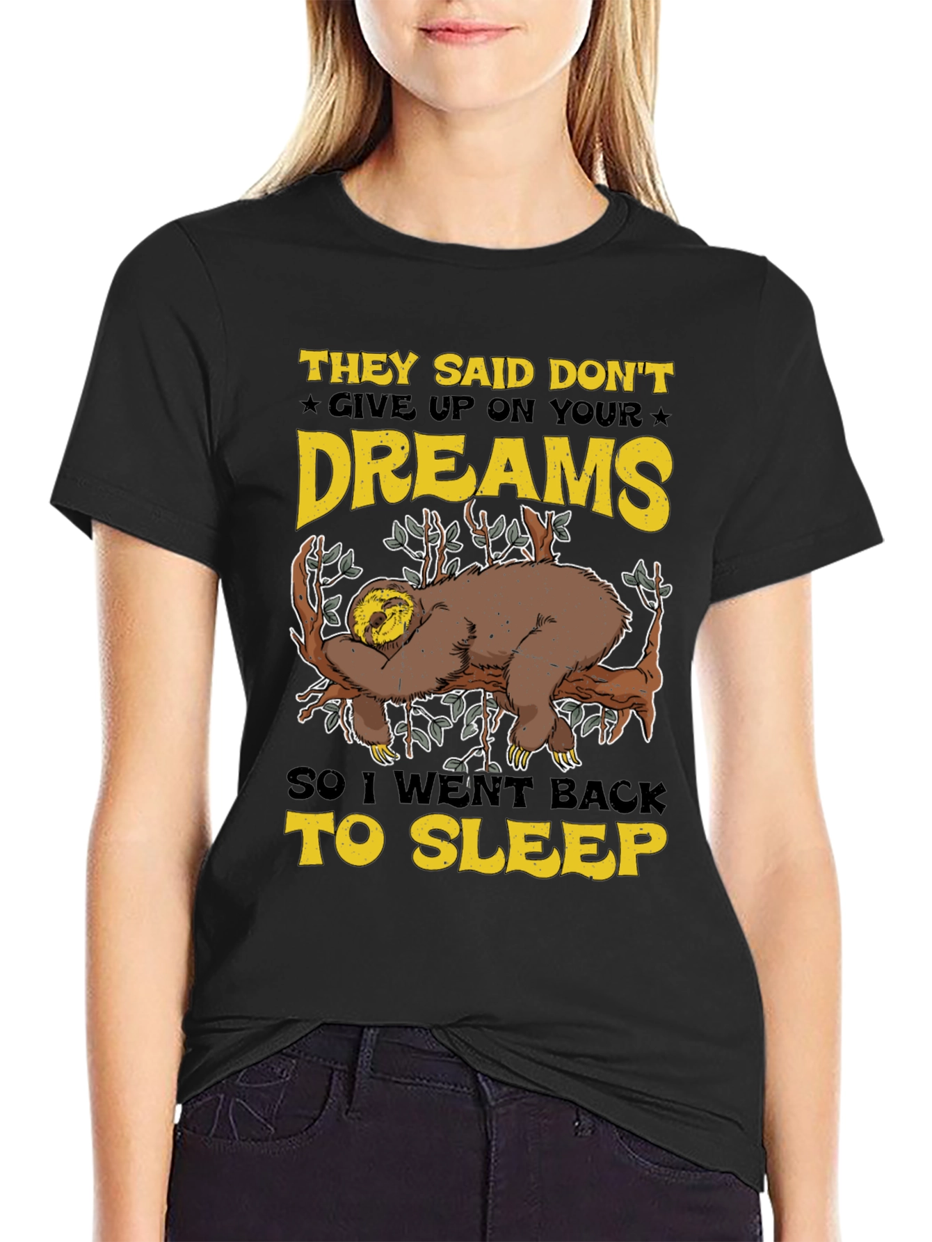 Black Don't Give Up Dreams Sloth Graphic T-Shirt view 2
