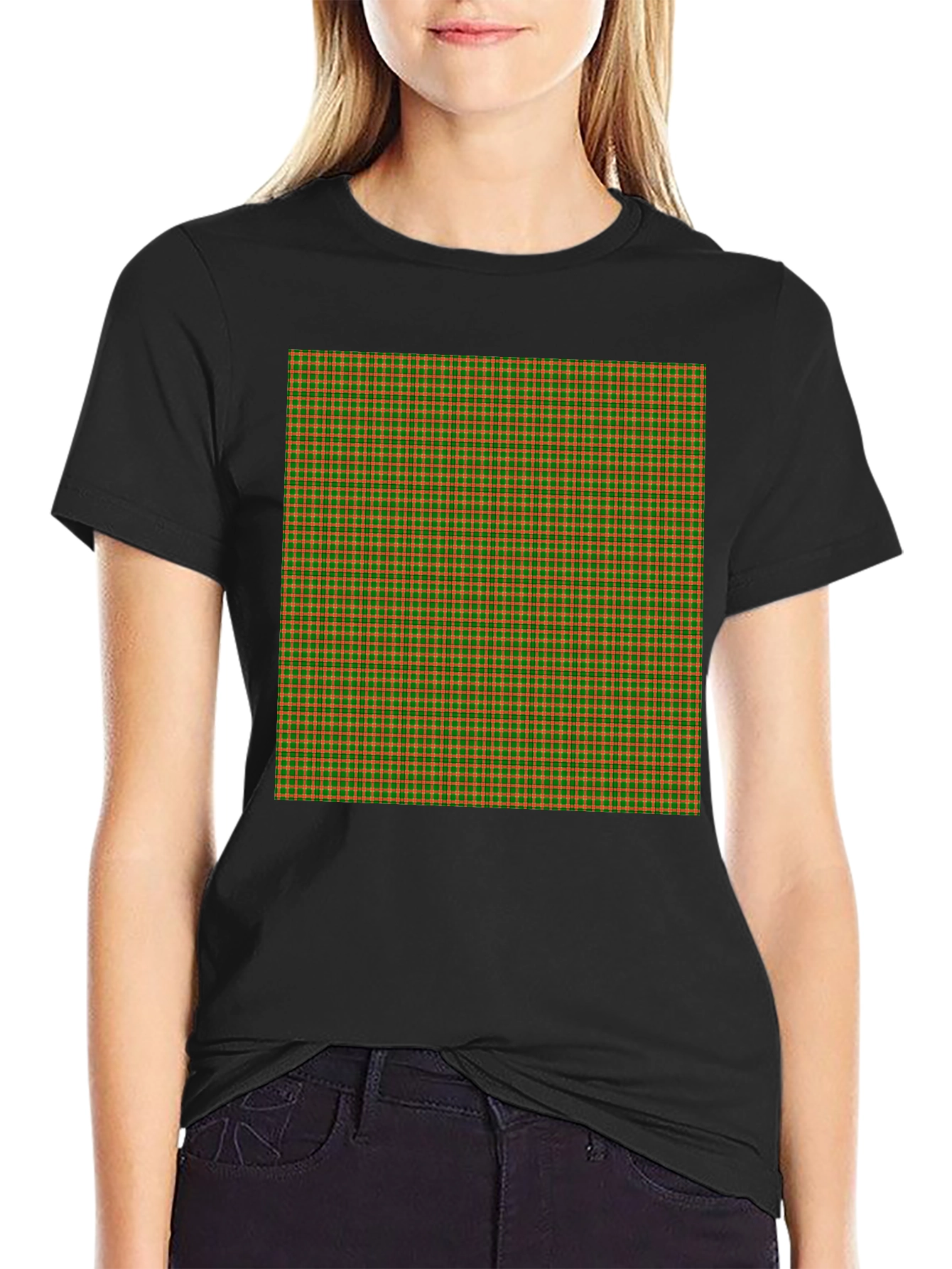 Black Retro Plaid Print Black T-Shirt view 2