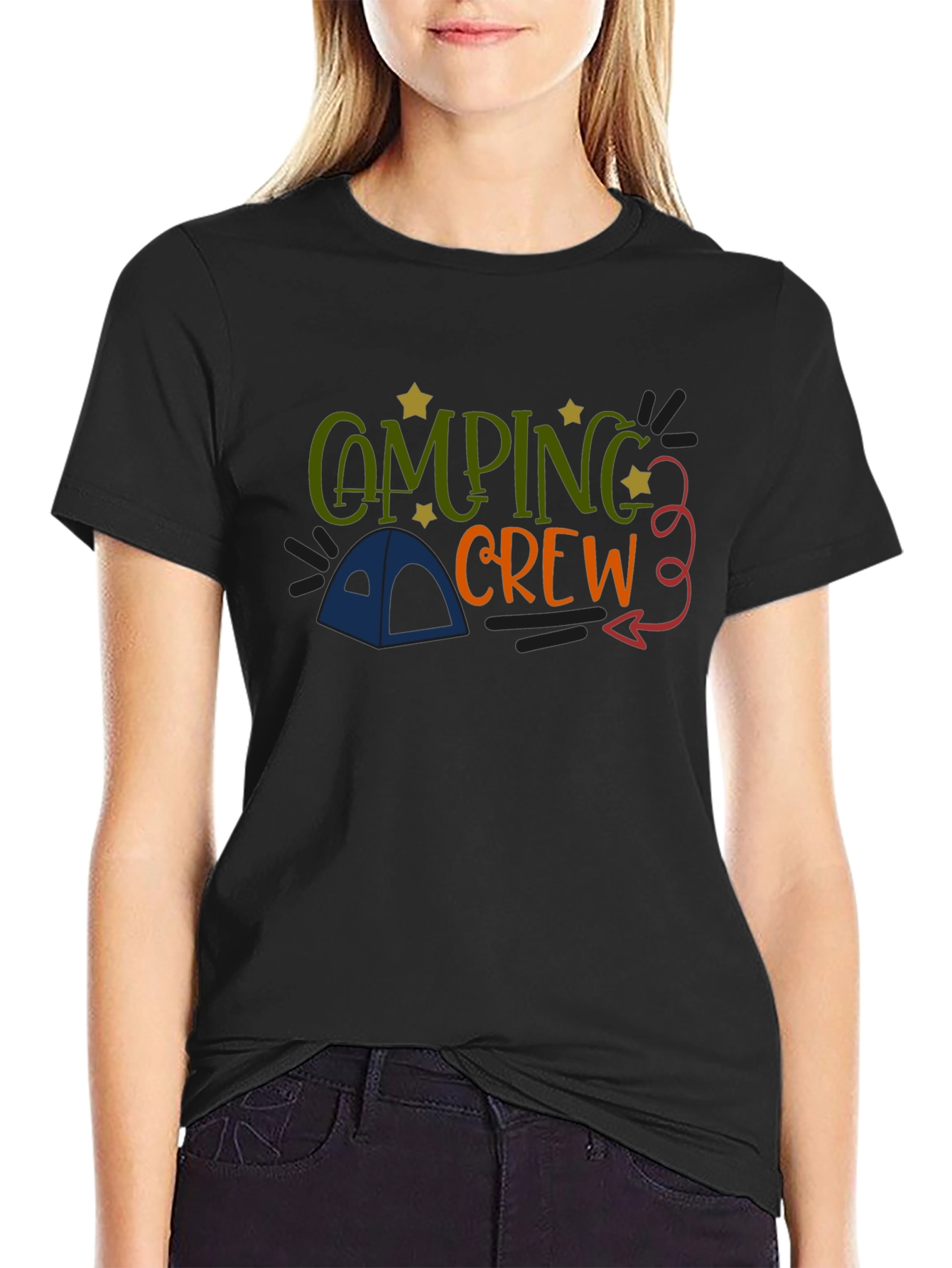 Black Camping Crew Black Cotton Graphic T-Shirt view 2