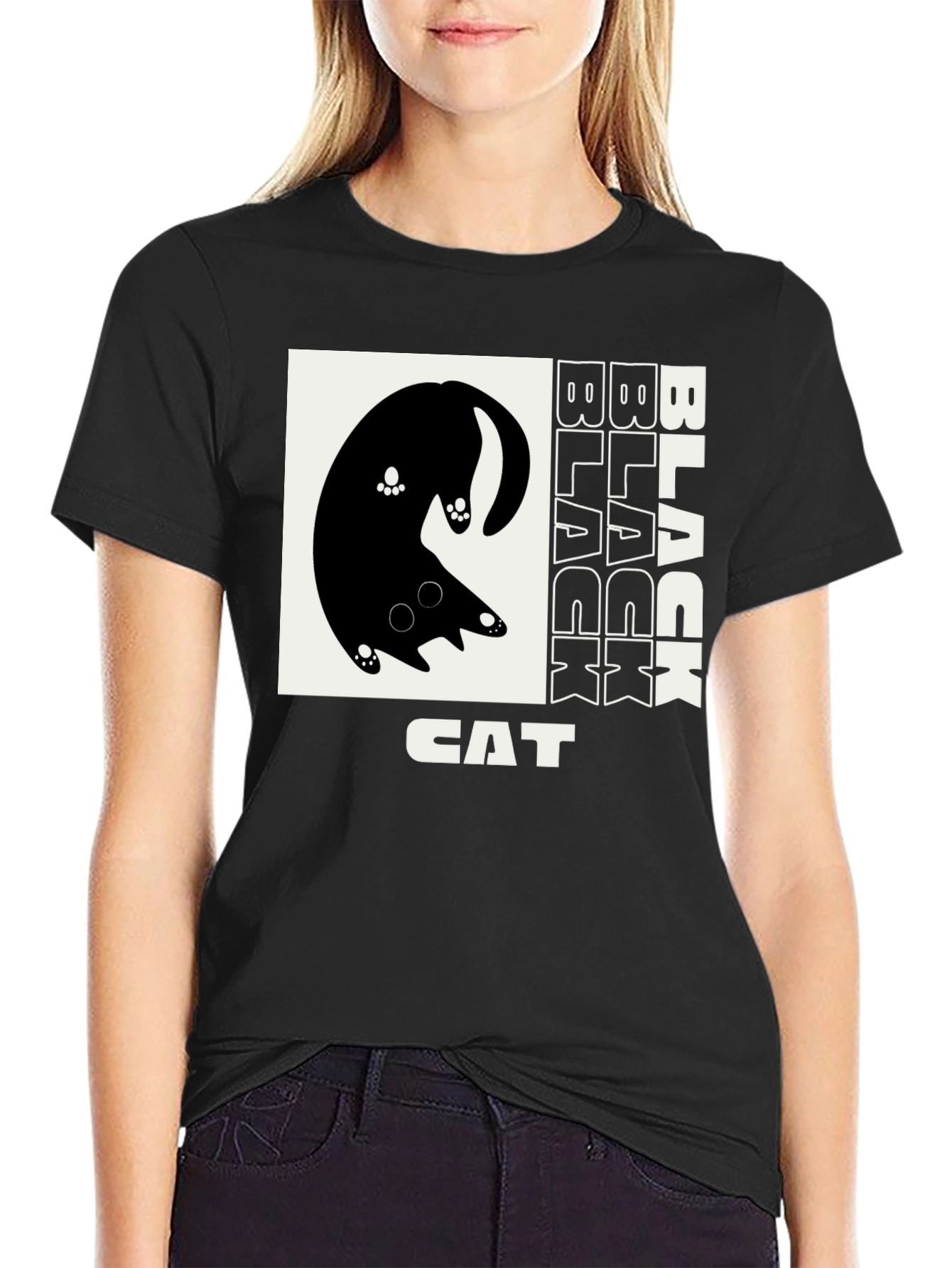 Black Black Cat Graphic T-Shirt view 2