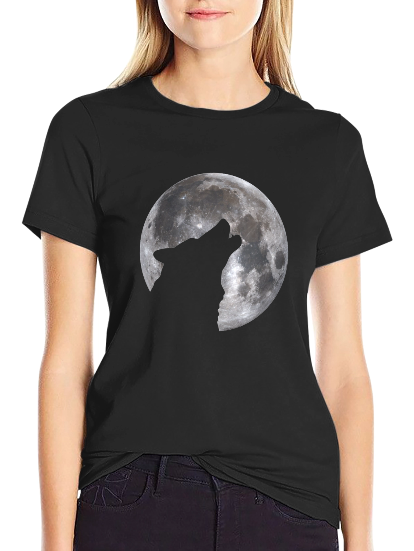 Black Wolf Moon Graphic T-Shirt - Black Cotton Tee view 2