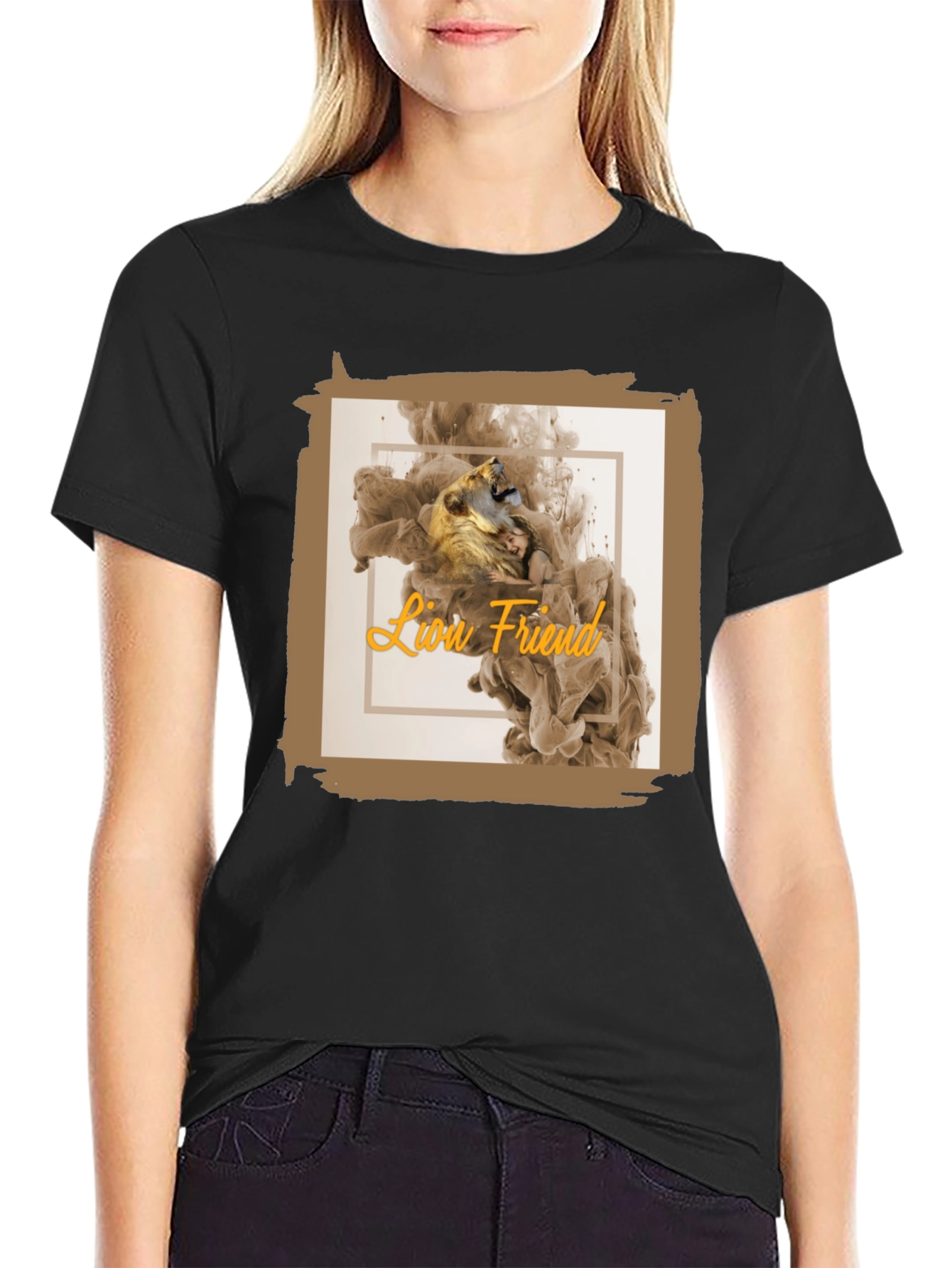 Black Lion Friend Graphic T-Shirt - Men's Black Tee view 2