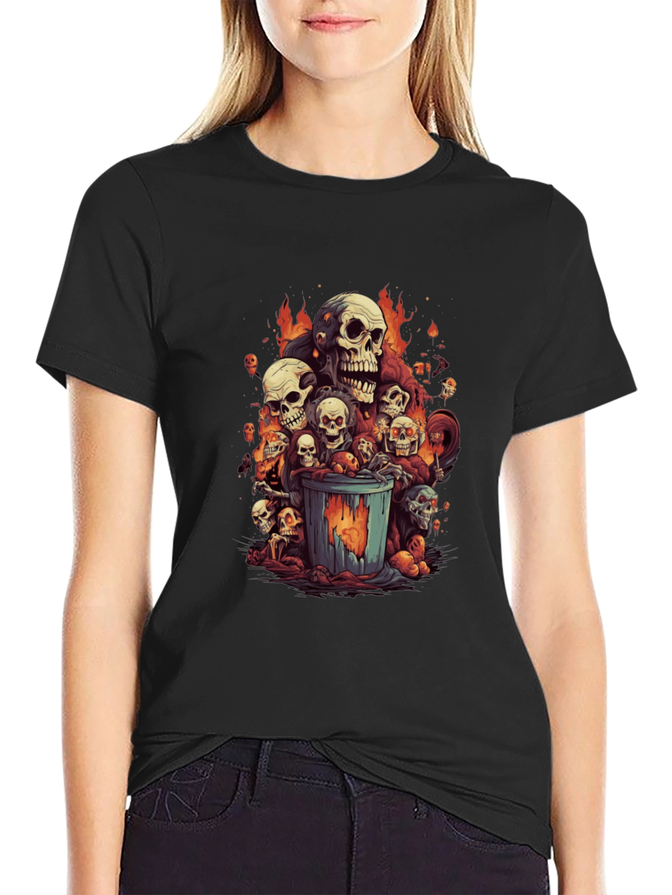Black Skull Trash Can Graphic Tee - Men's Black T-Shirt view 2