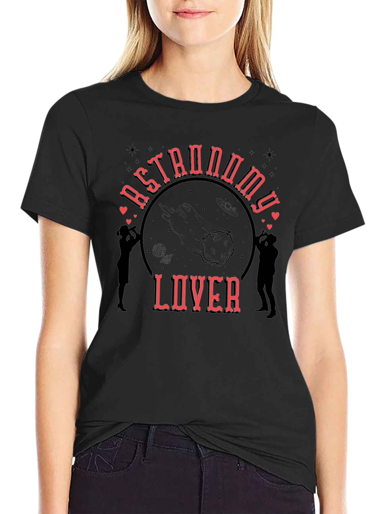 Black Astronomy Lover Graphic Tee - Black Cotton T-Shirt view 2