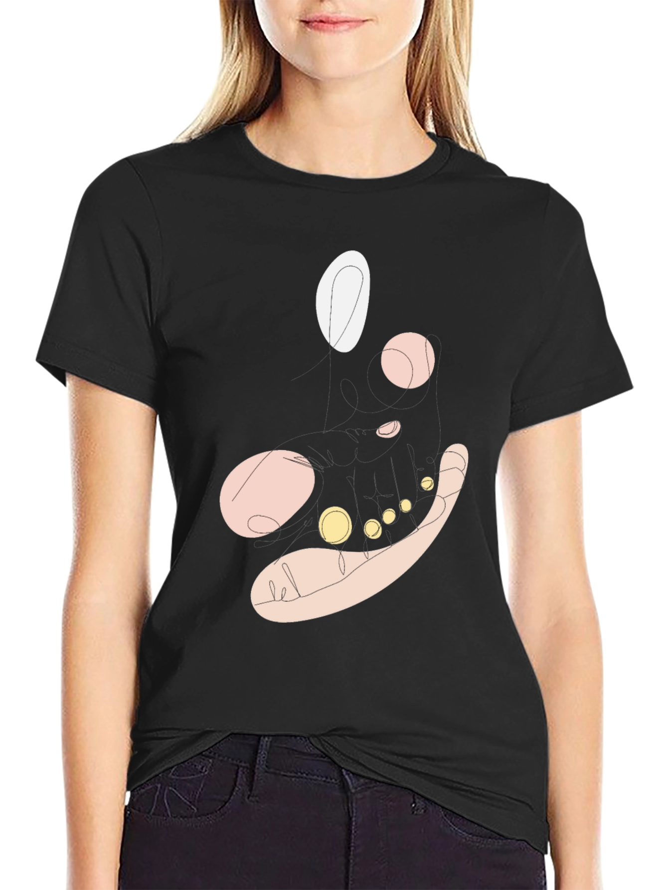 Black Abstract Face Graphic Black T-Shirt view 2