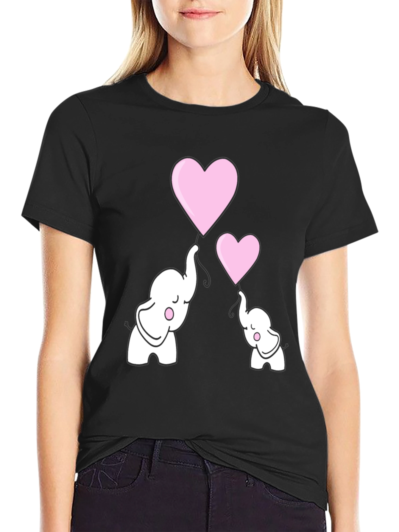 Black Elephant Heart Balloons Graphic T-Shirt view 2