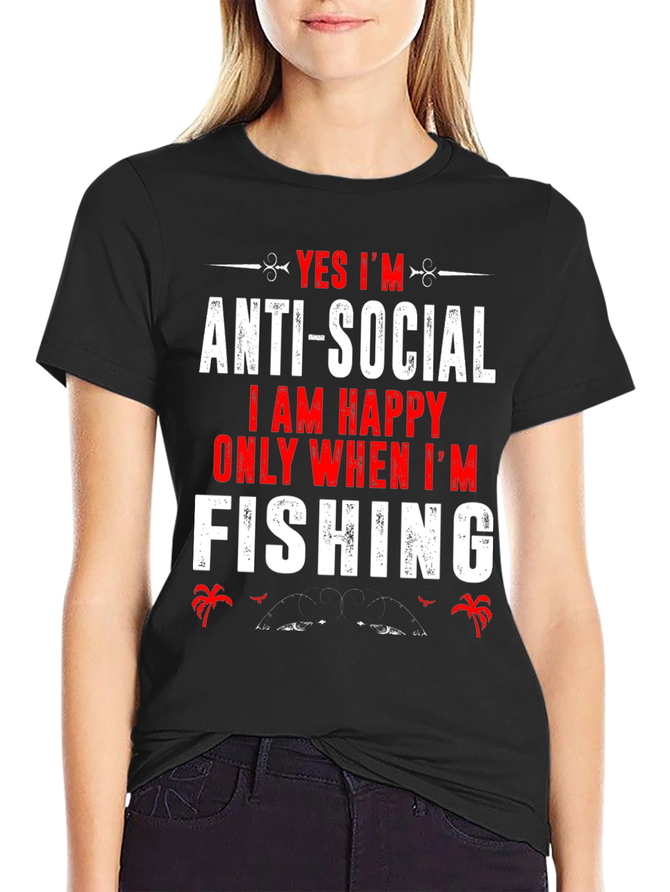 Black Anti-Social Fishing T-Shirt - Funny Fisherman Tee view 2
