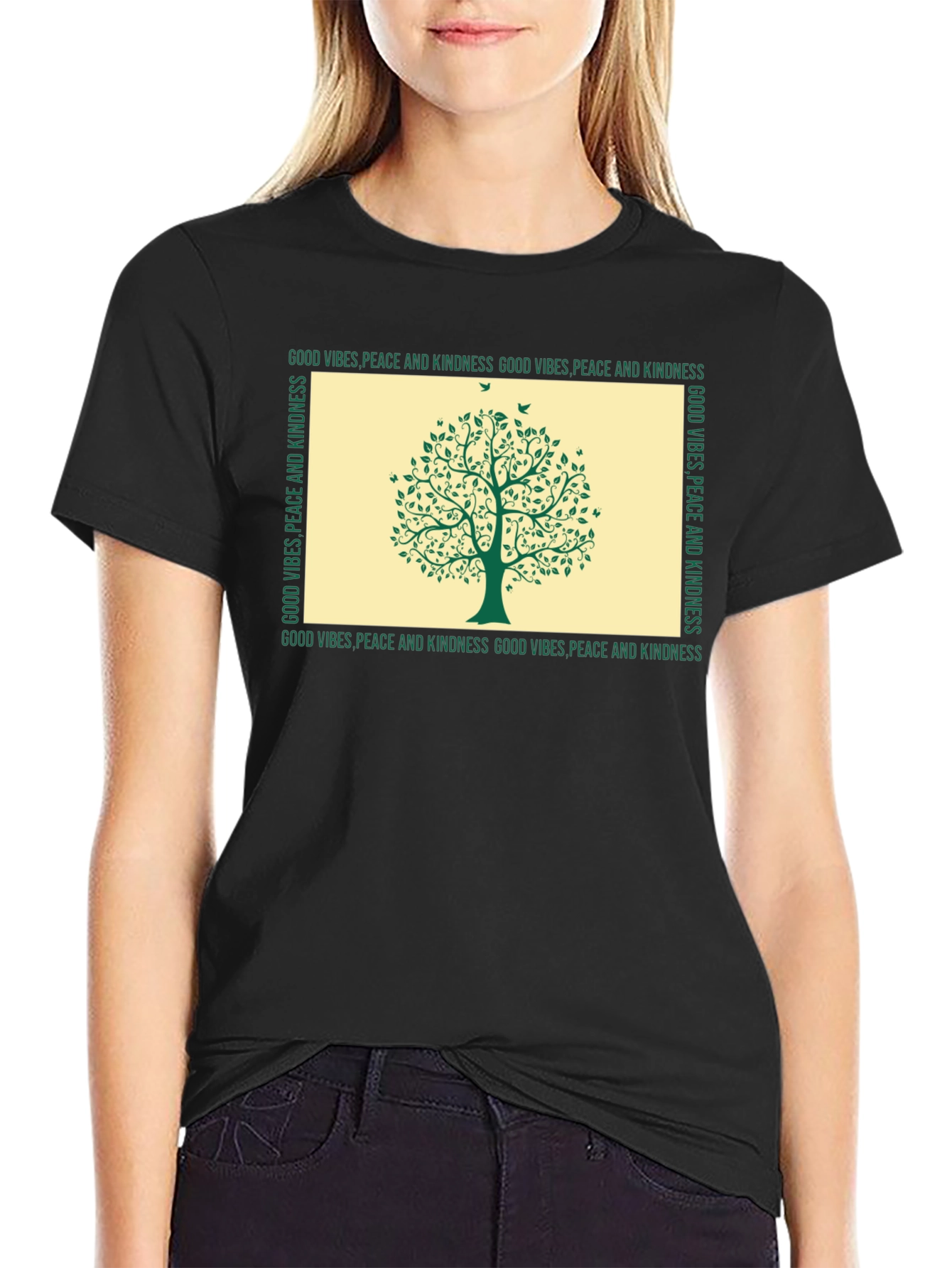 Black Kindness Tree Graphic T-Shirt - Good Vibes, Peace view 2