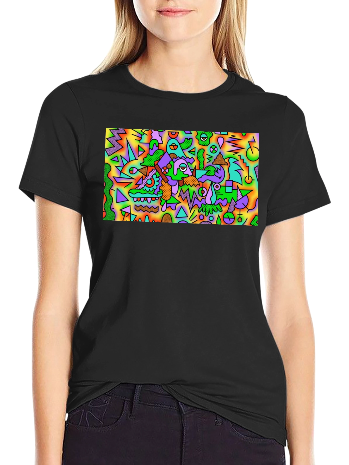 Black Abstract Art Tee - Bold Graphic Print T-Shirt view 2