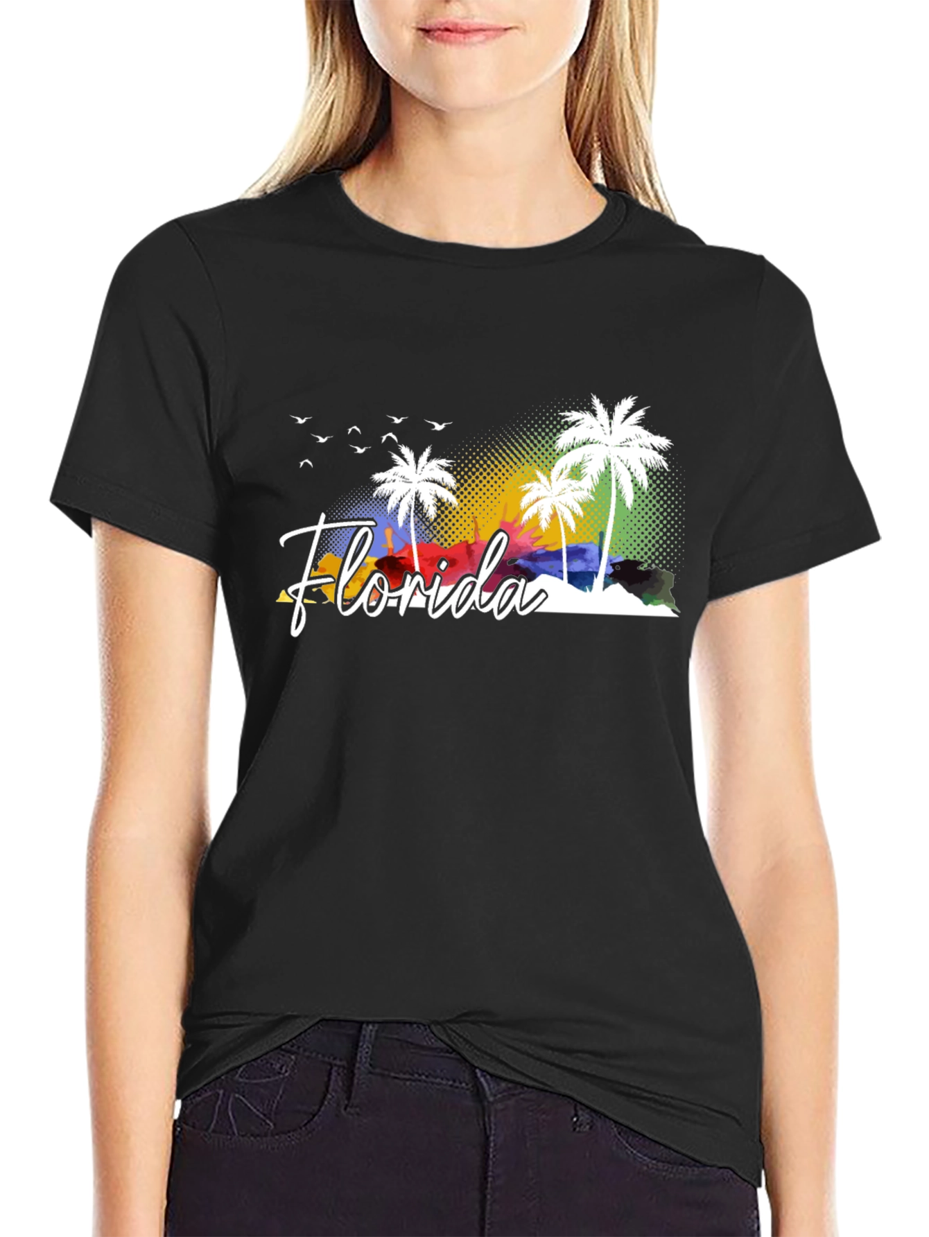 Black Florida Palm Tree Graphic Tee - Black Cotton T-Shirt view 2