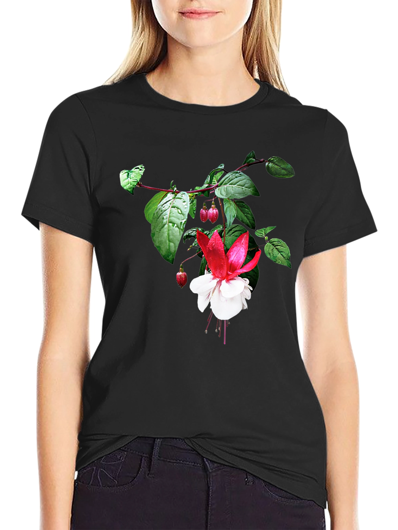Black Floral Graphic Tee - Black Cotton Blend view 2