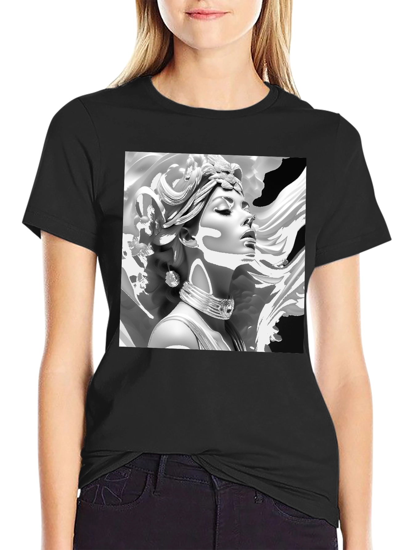 Black Elegant Medusa Graphic Tee - Classic Black view 2