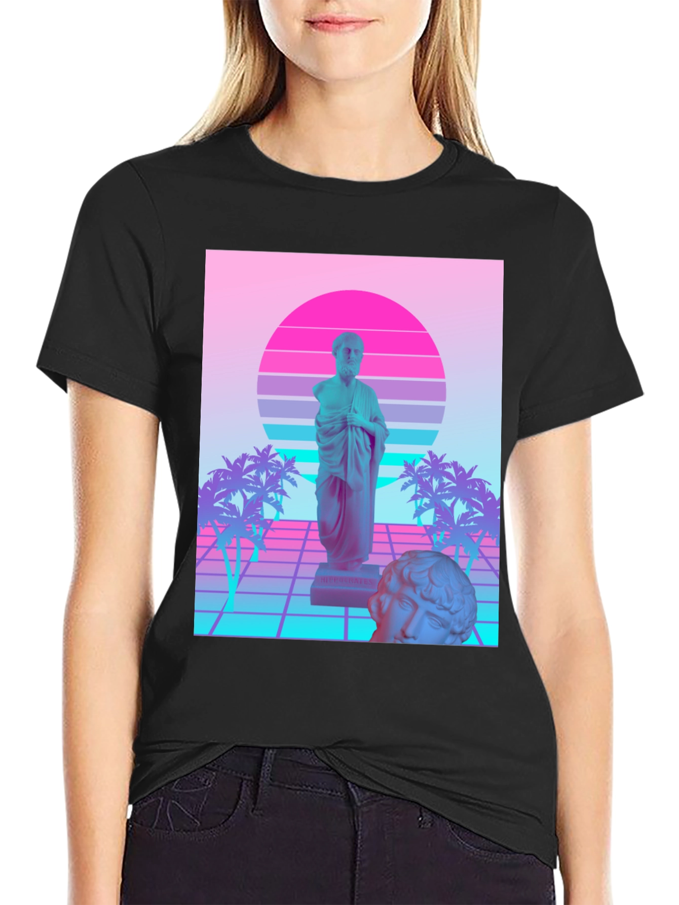 Black Vaporwave Statue T-Shirt - Retro Aesthetic Tee view 2